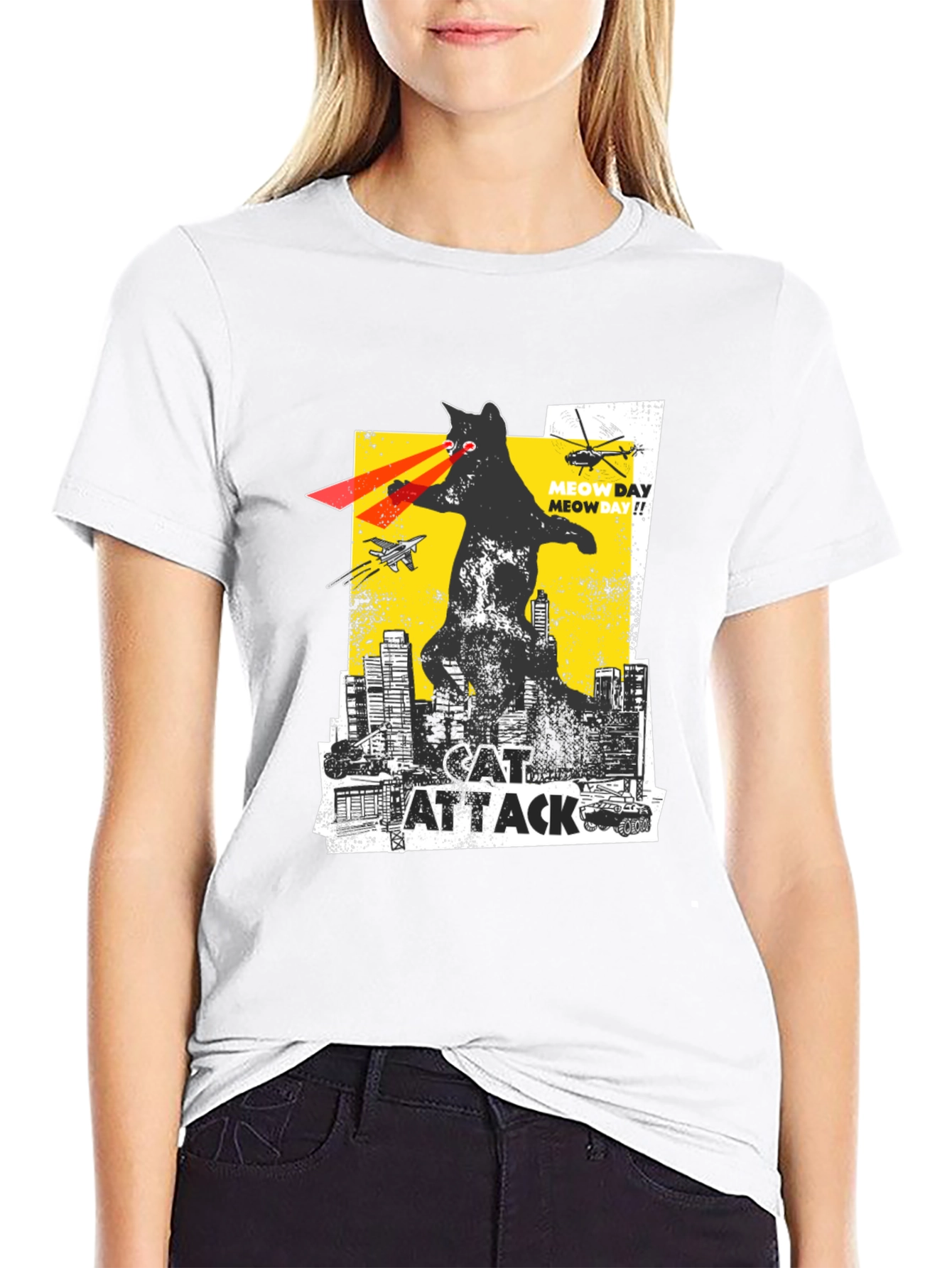 Black Cat Attack T-Shirt - Funny Graphic Tee view 9