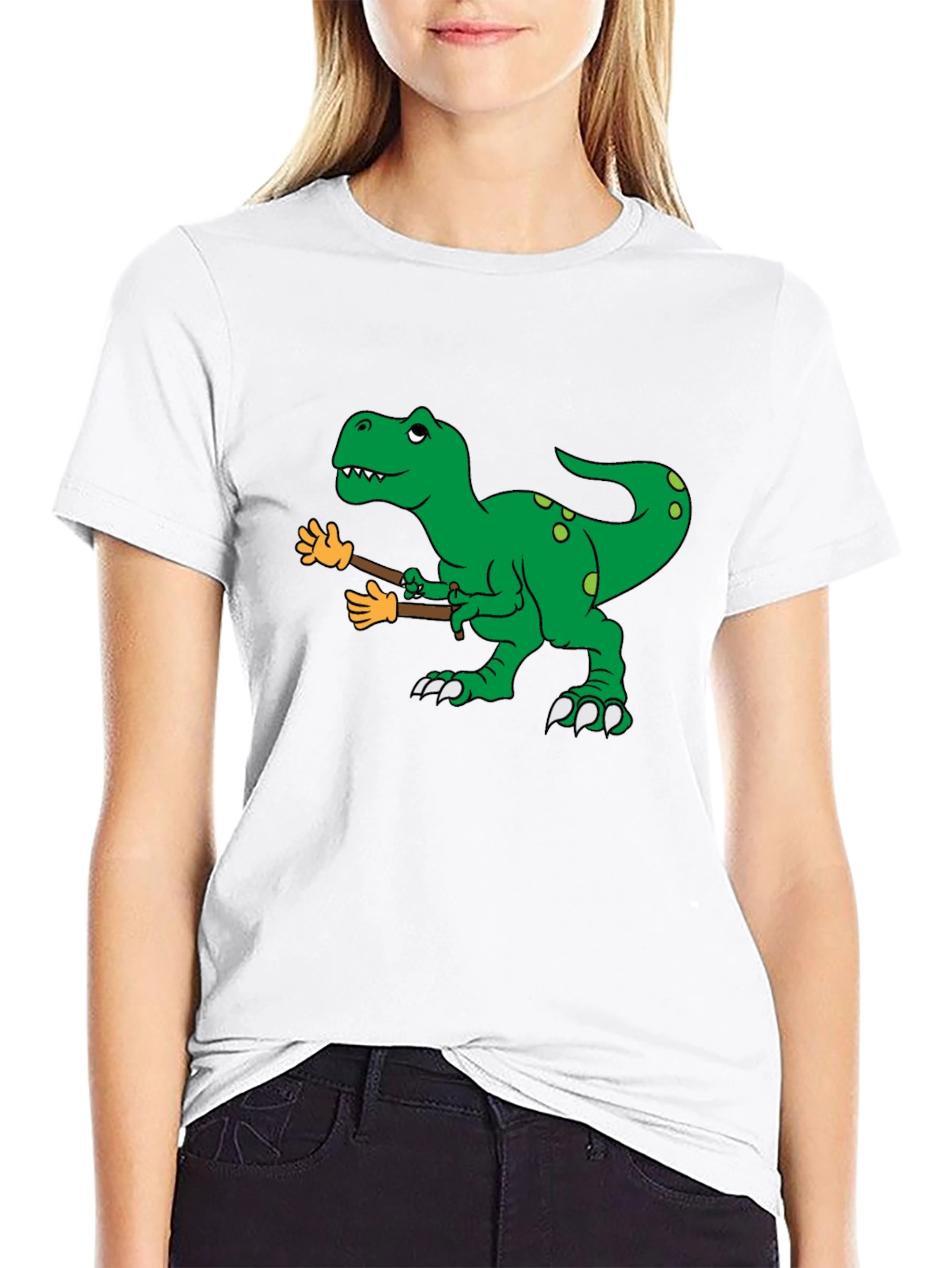 Black Dinosaur T-Rex with Fake Arms Funny Graphic Tee view 9