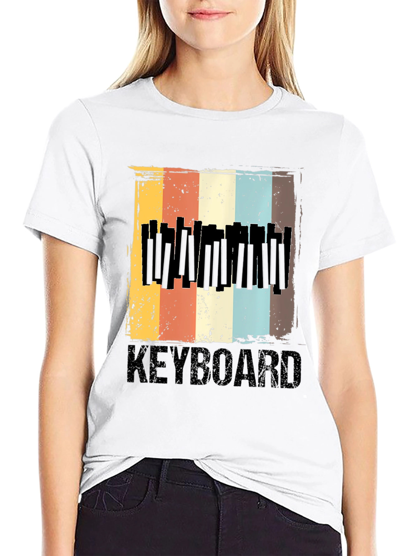 Black Vintage Keyboard T-Shirt - Retro Music Lover Tee view 9
