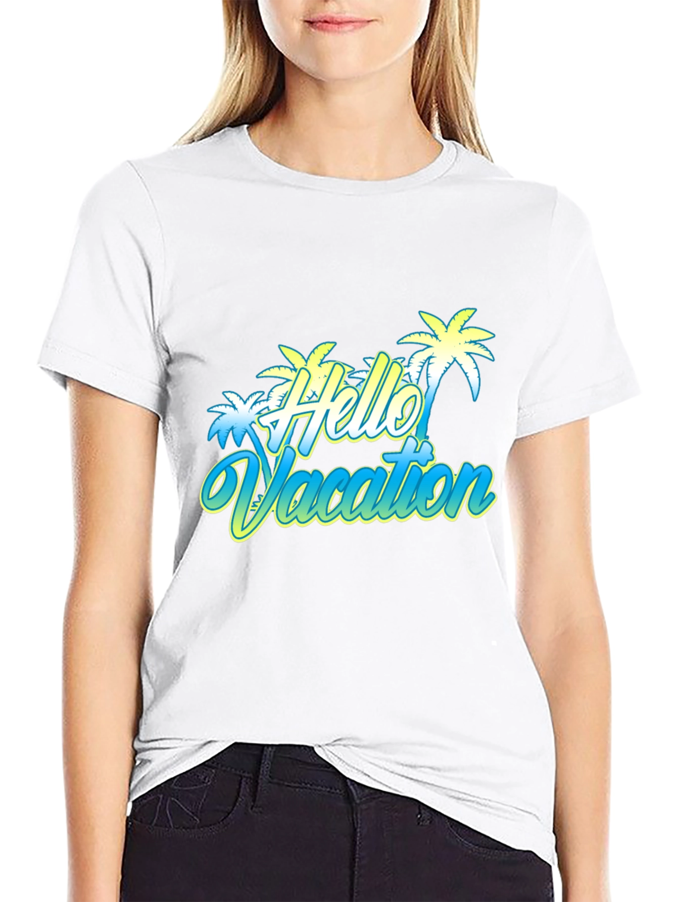 Black Hello Vacation Graphic T-Shirt view 9