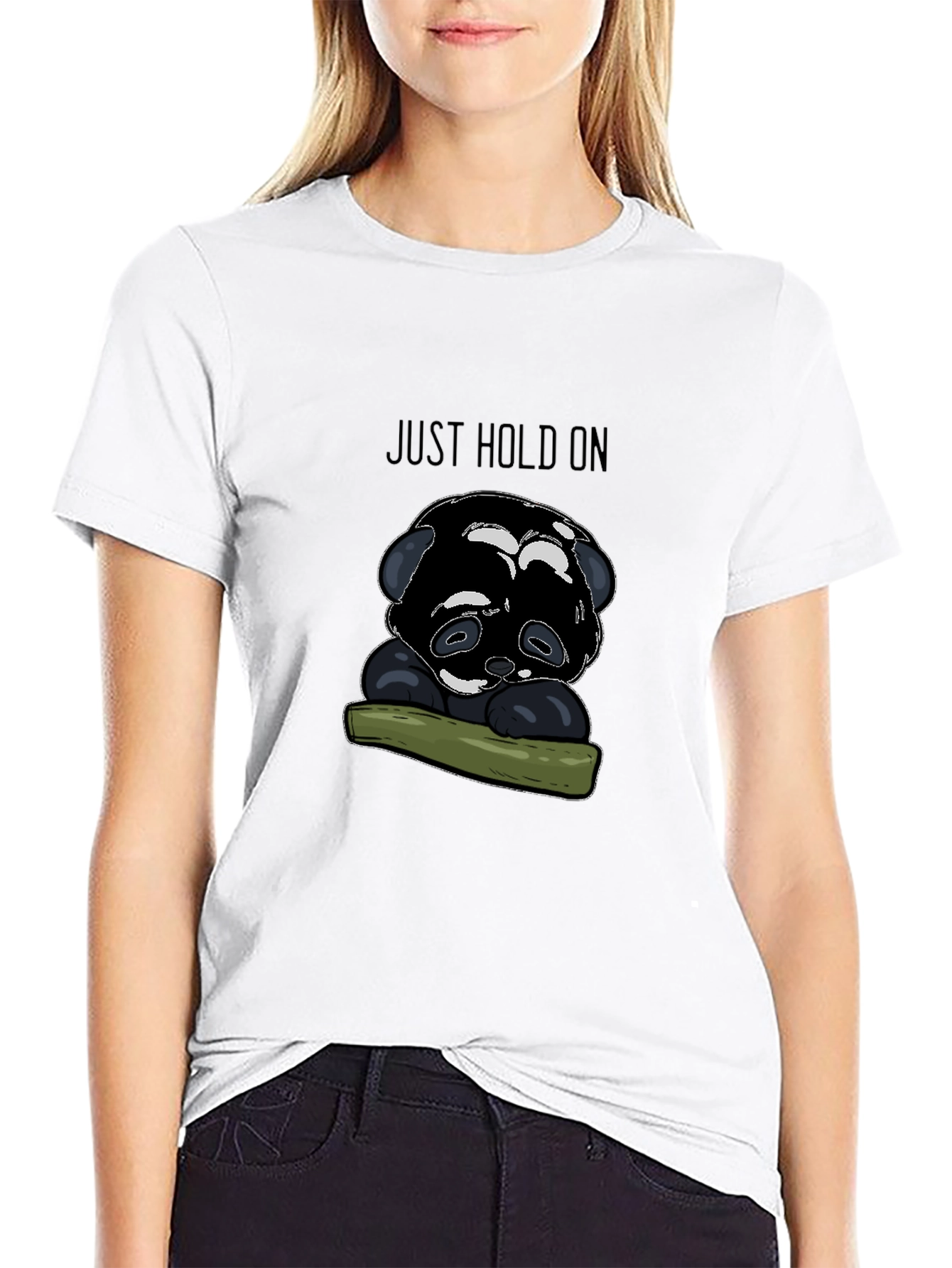 Black Just Hold On Panda T-Shirt - Comfort Fit view 9