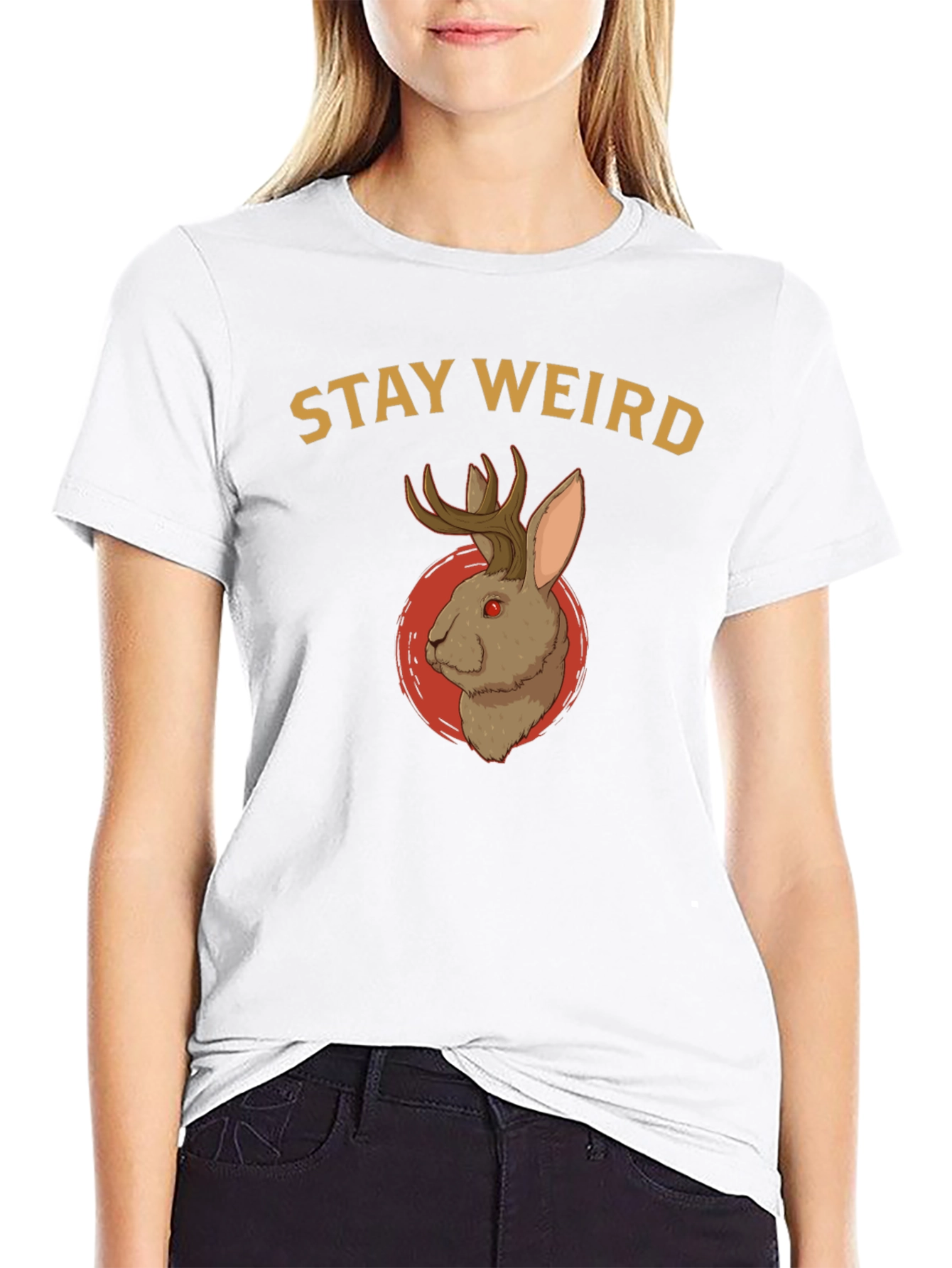Black Stay Weird Jackalope T-Shirt - Novelty Graphic Tee view 9