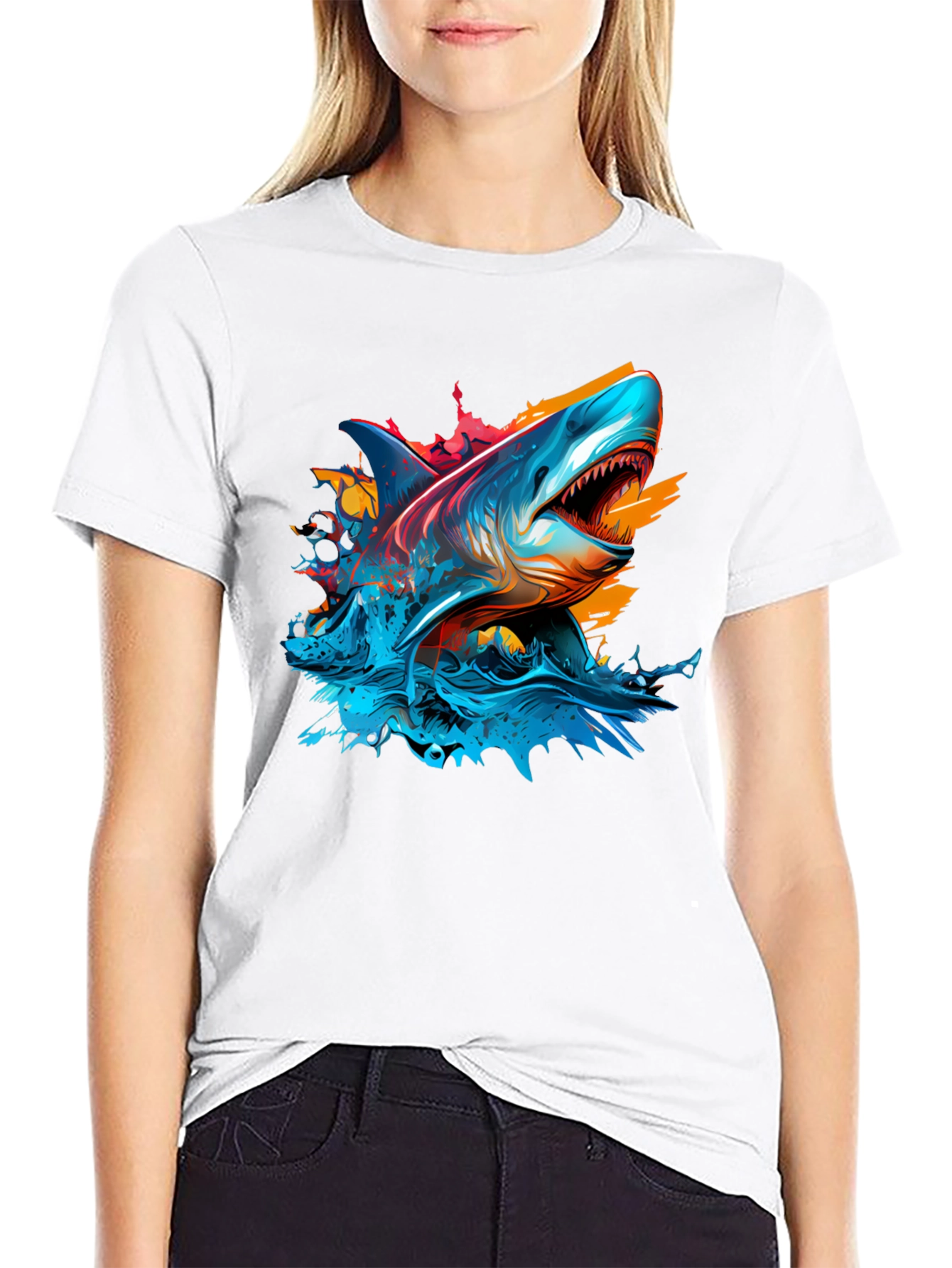 Black Shark Attack Graphic Tee - Bold Black T-Shirt view 9