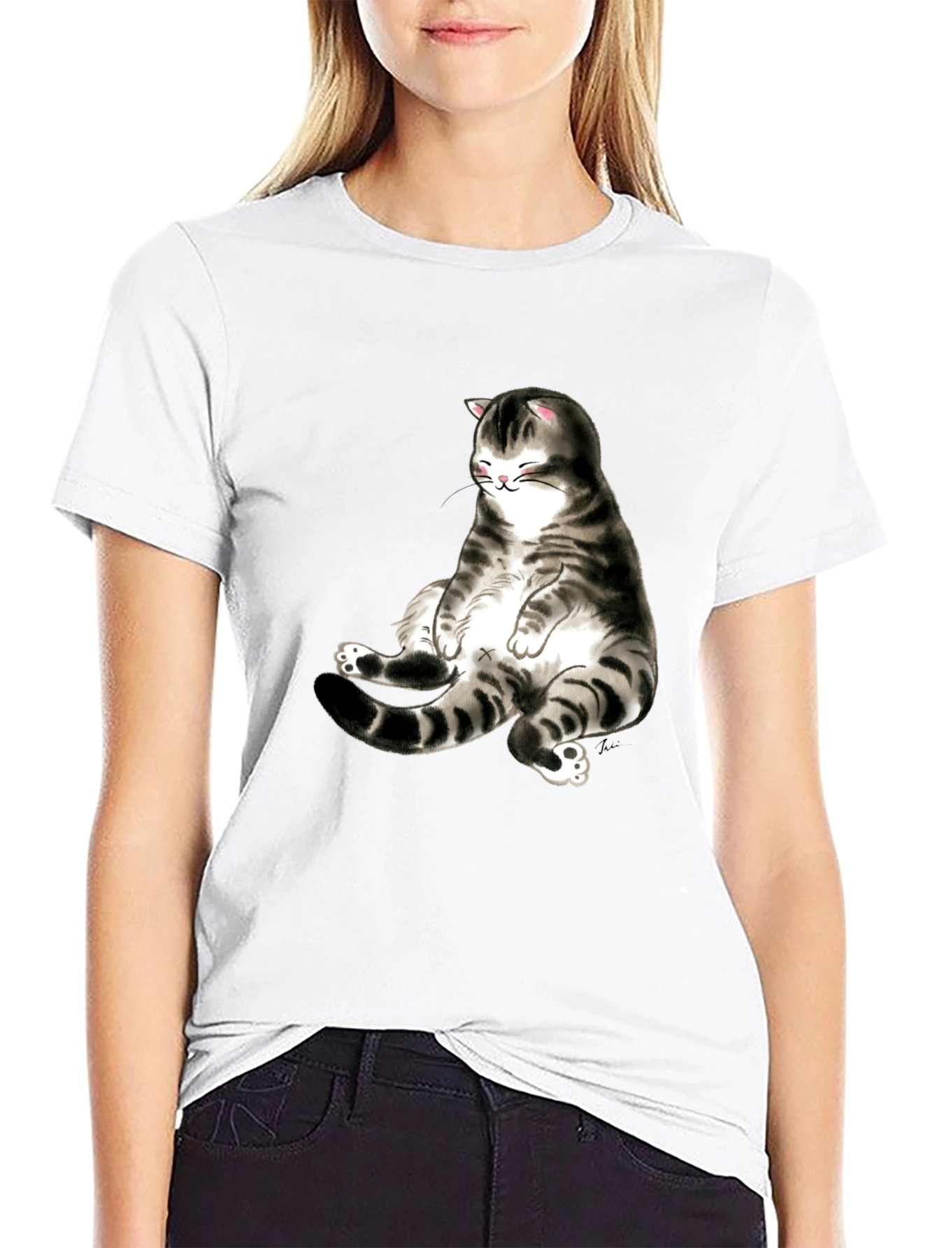 Black Funny Cat Graphic Black T-Shirt view 9