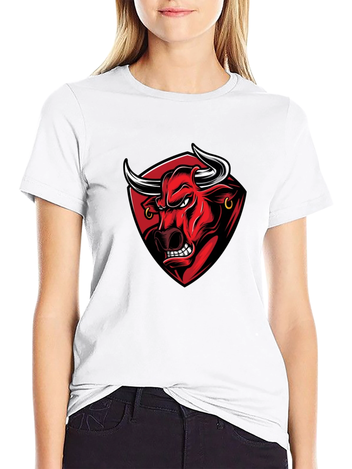 Black Men's Black Graphic Tee - Angry Bull Design view 9