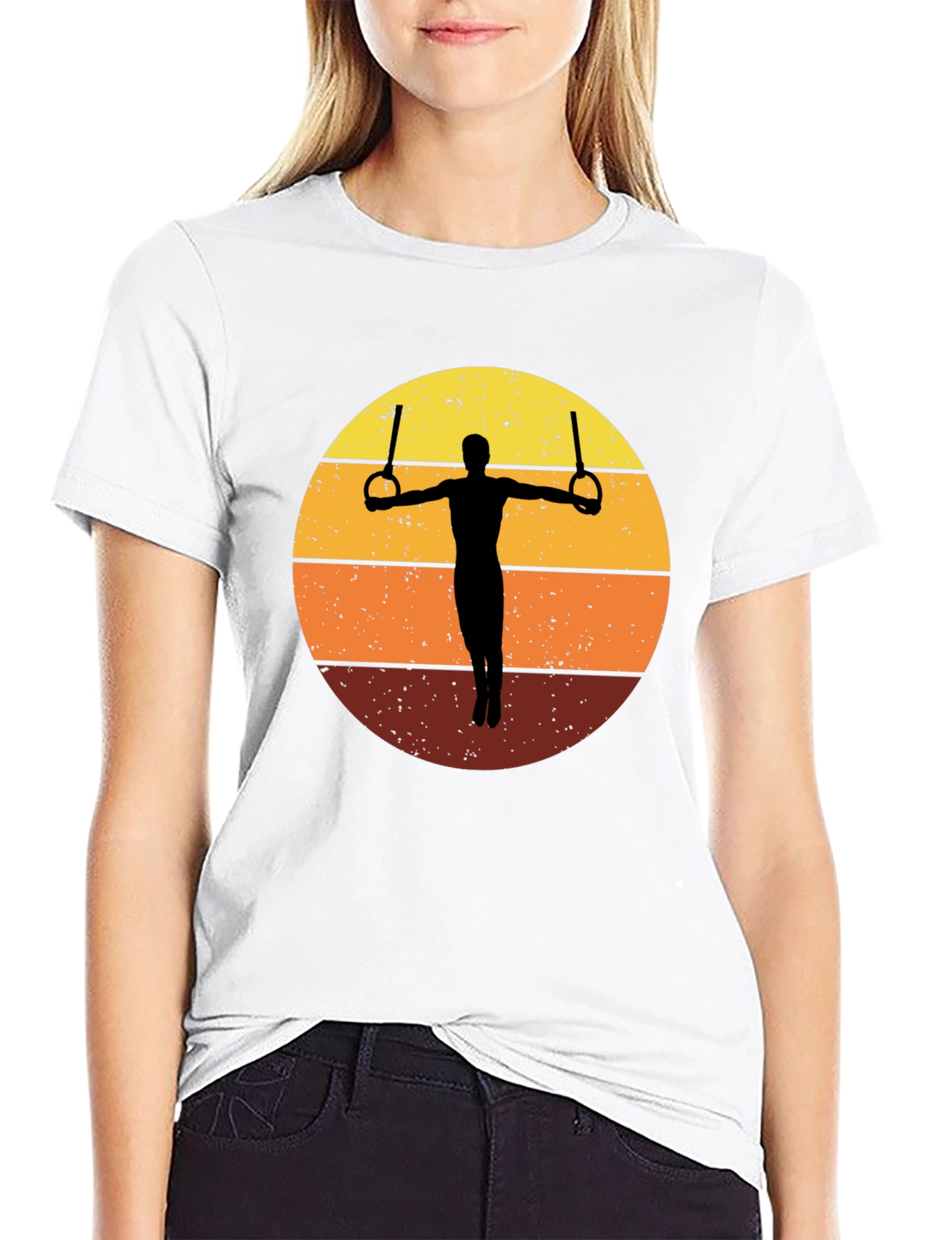 Black Gymnastics Rings T-Shirt Retro Sunset Graphic Tee view 9