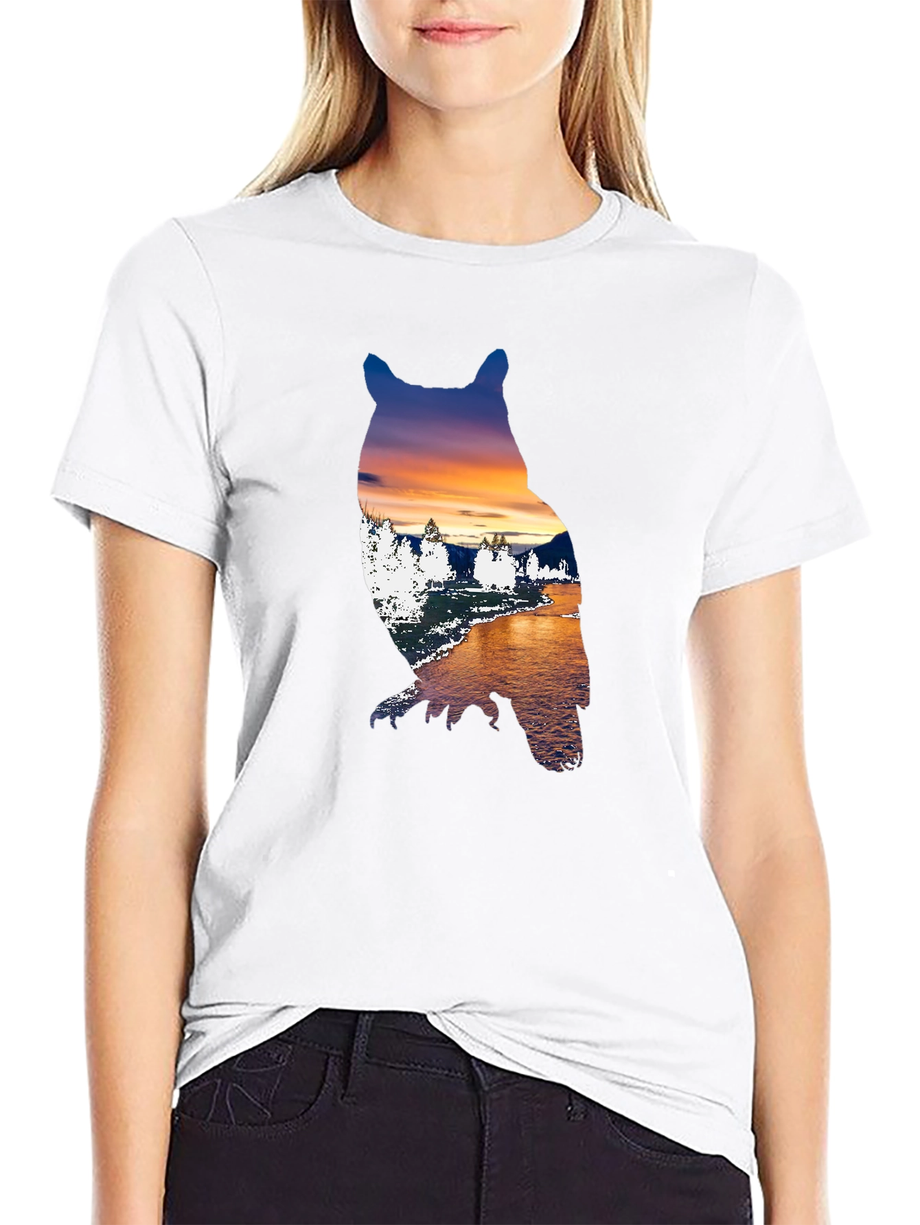 Black Sunset Owl Graphic Tee - Men's Black T-Shirt view 9