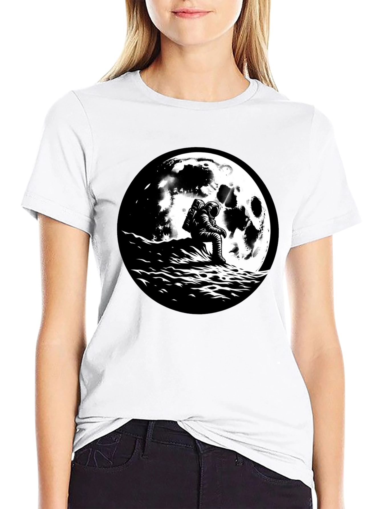Black Astronaut Moon Graphic T-Shirt - Black Cotton Tee view 9