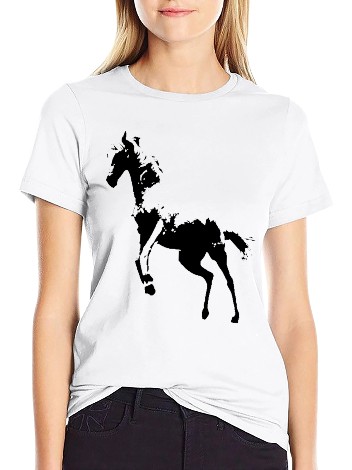Black Abstract Horse Graphic Black T-Shirt view 9