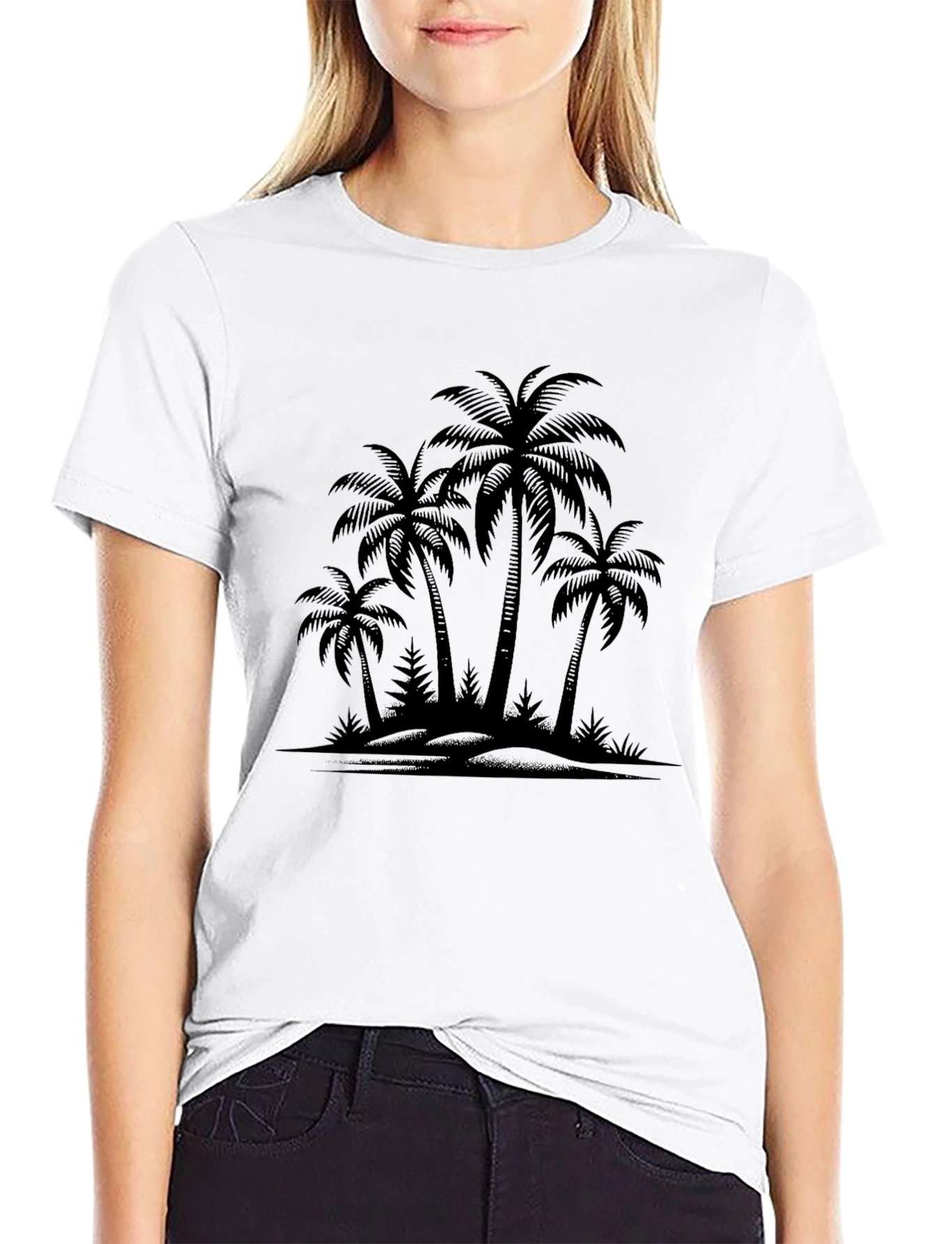 Black Palm Tree Silhouette Graphic Black T-Shirt view 9