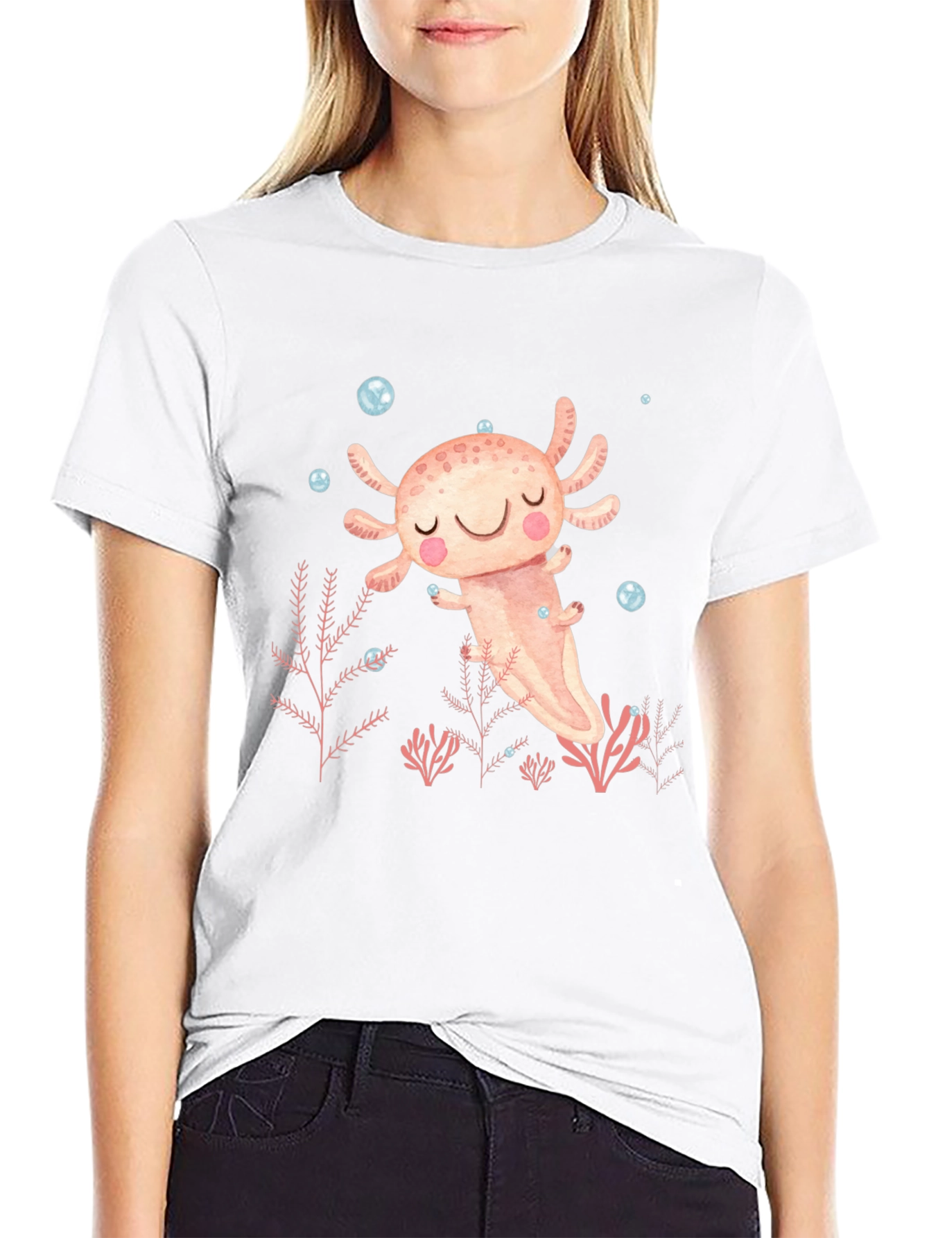 Black Axolotl Cute Kawaii Design Black T-Shirt view 9