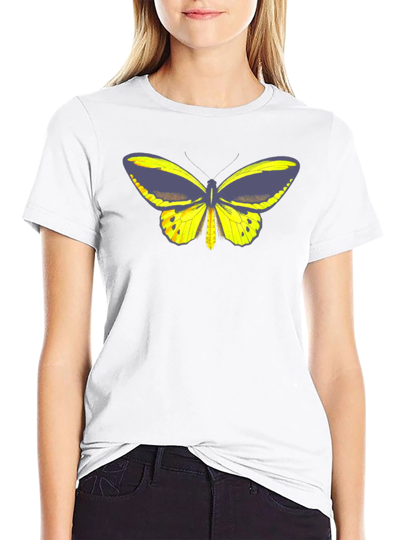 Black Butterfly Graphic Tee - Black Cotton Casual T-Shirt view 9