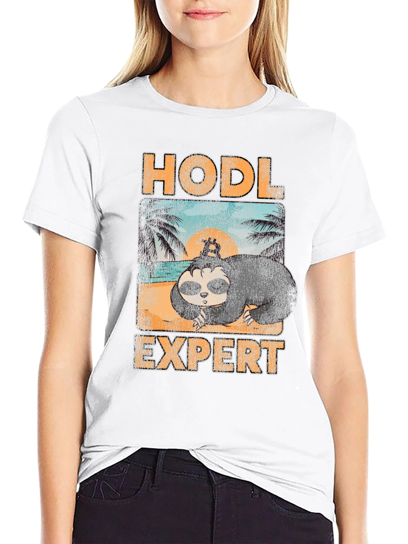 Black HODL Expert Sloth Bitcoin Crypto T-Shirt view 9