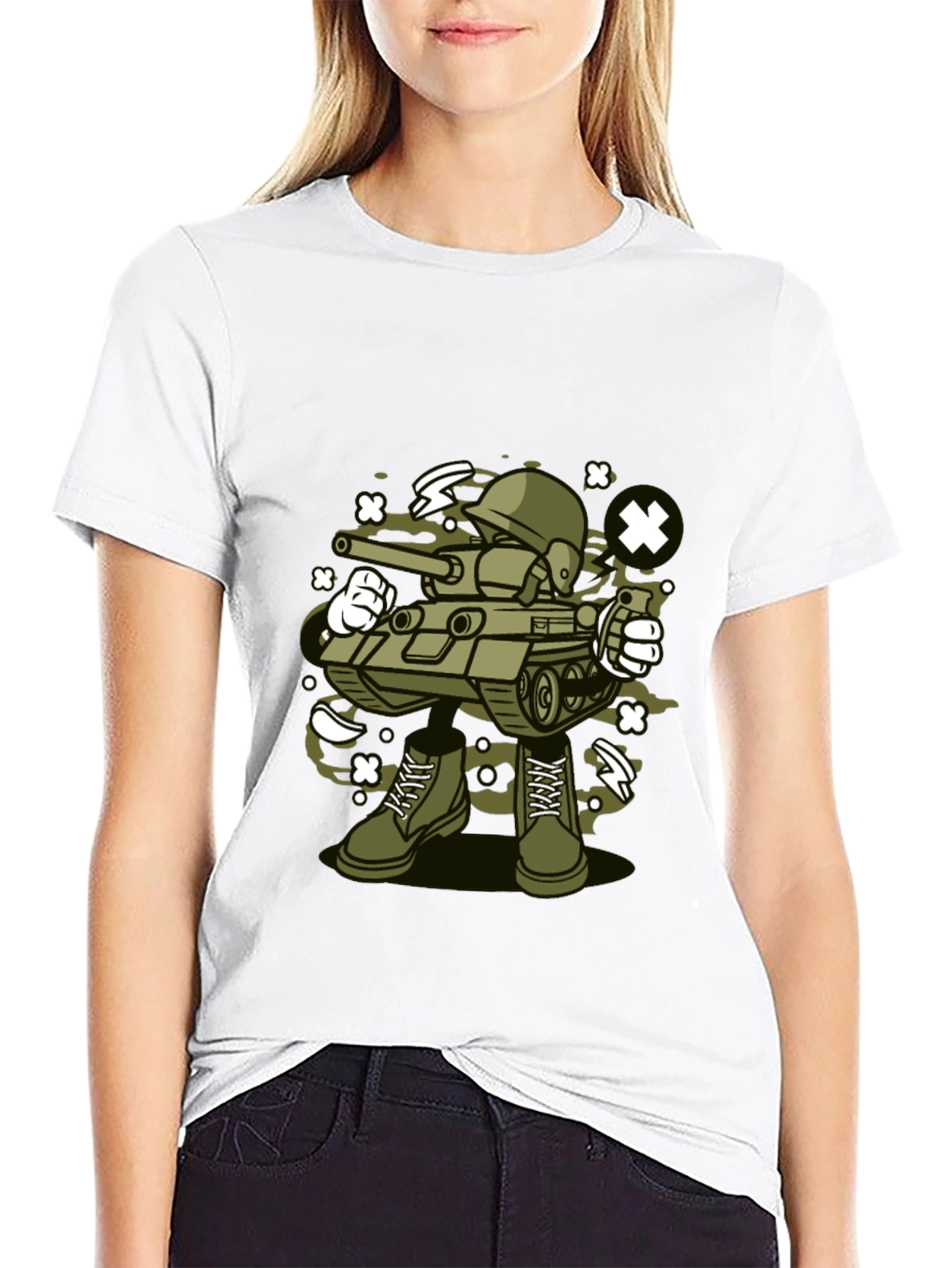 Black Cartoon Tank Soldier T-Shirt - Black view 9