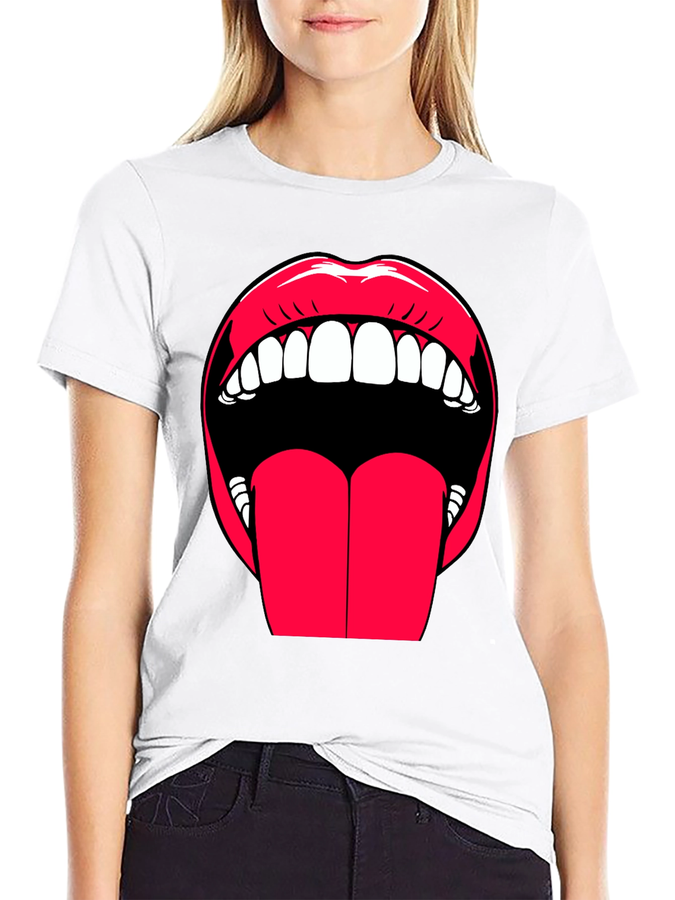 Black Bold Lips Graphic Tee - Expressive Black Cotton T-Shirt view 9