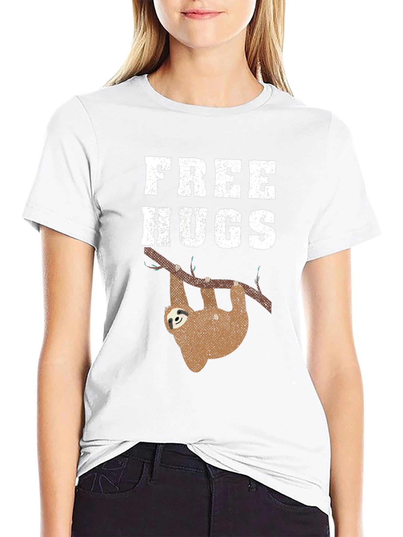Black Free Hugs Sloth Graphic Tee Shirt view 9