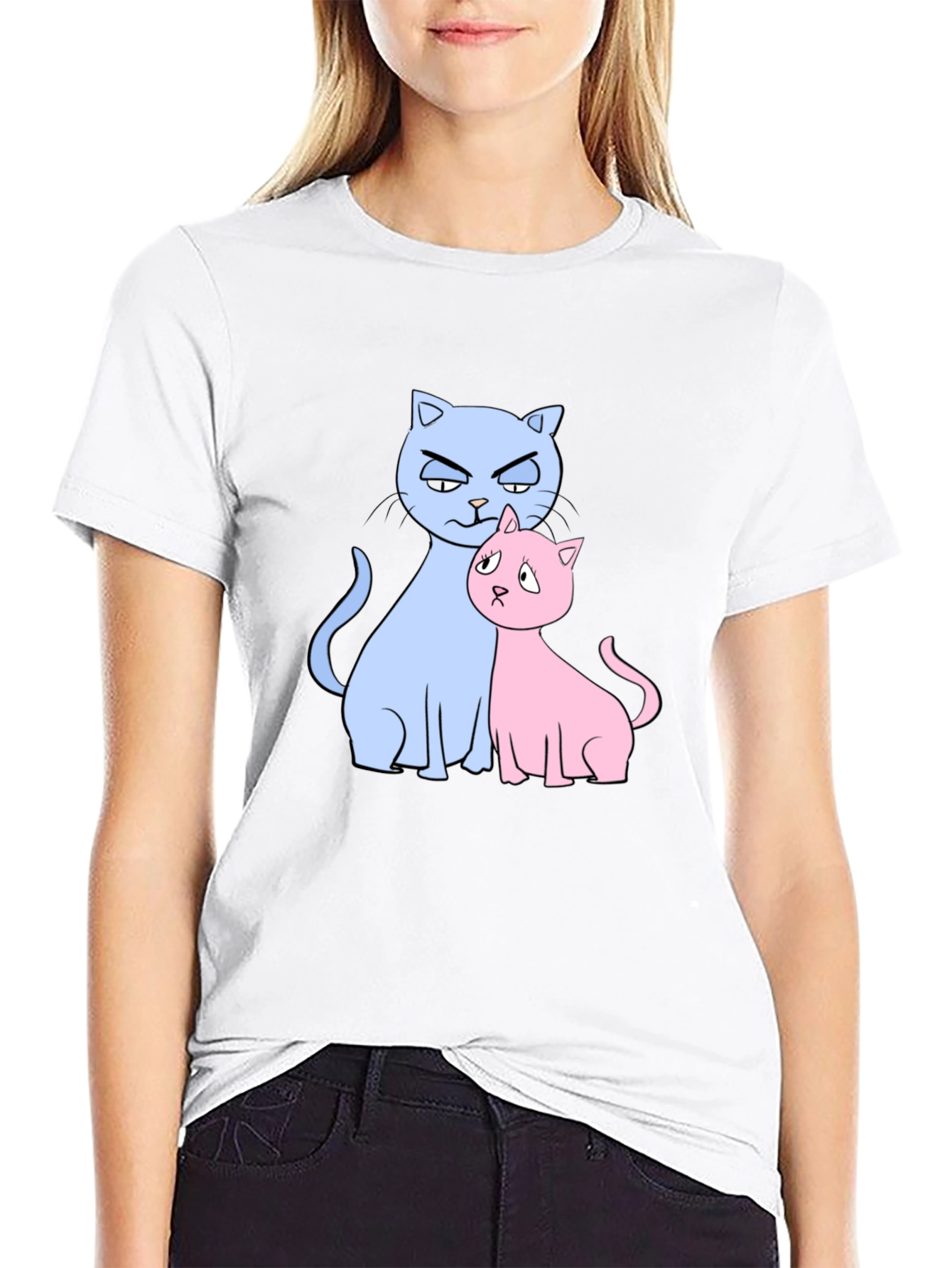 Black Cute Cats Graphic Print T-Shirt view 9