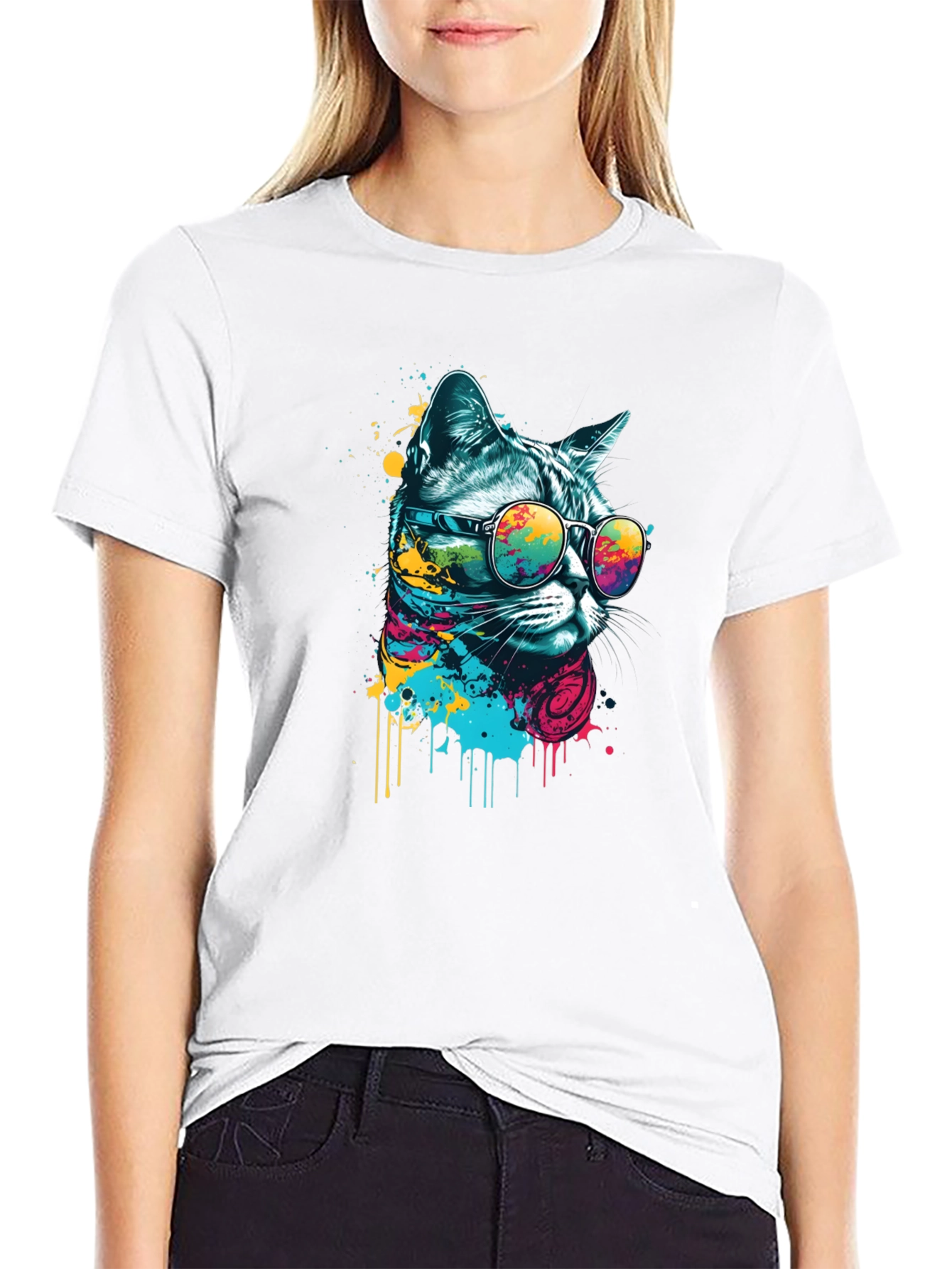 Black Cool Cat T-Shirt - Graphic Print Tee view 9