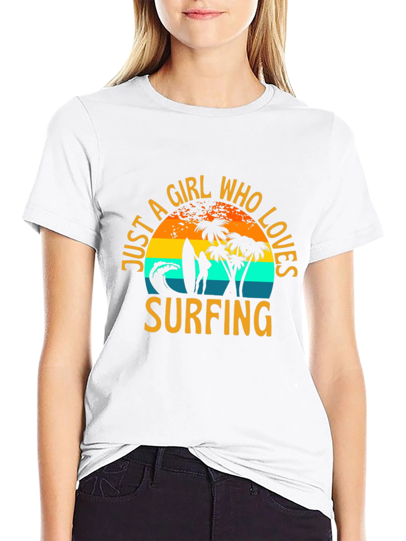 Black Just A Girl Who Loves Surfing T-Shirt view 9