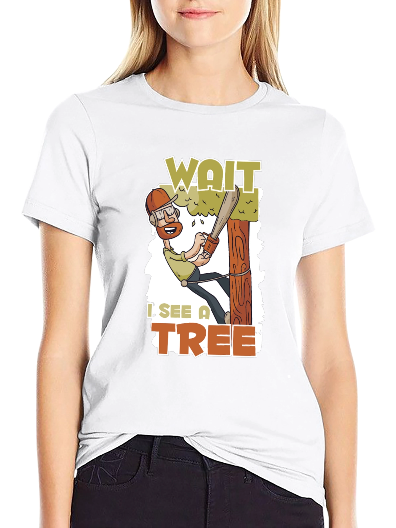 Black Wait I See a Tree Funny Arborist T-Shirt view 9