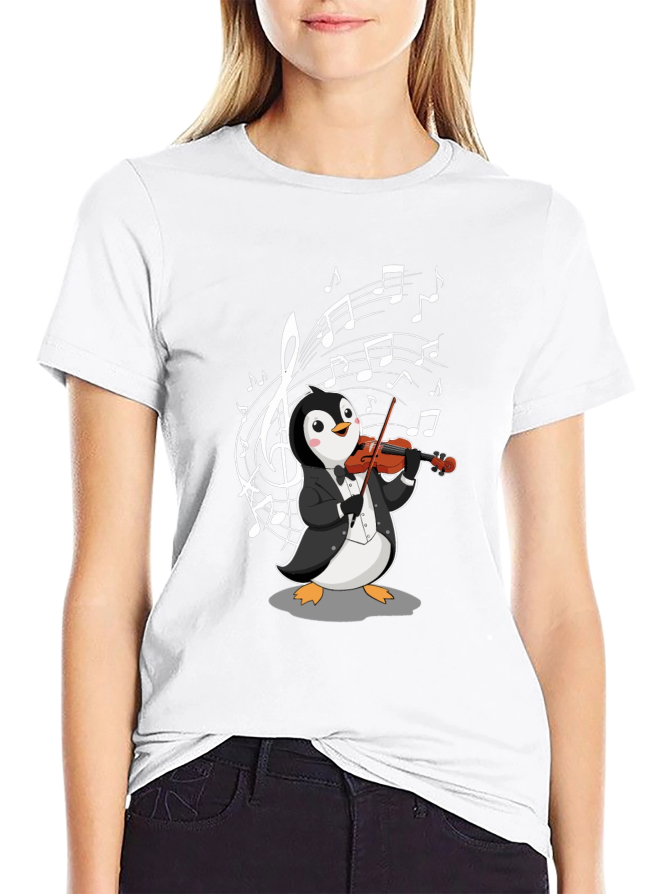 Black Penguin Violinist Graphic T-Shirt - Music Lover Tee view 9