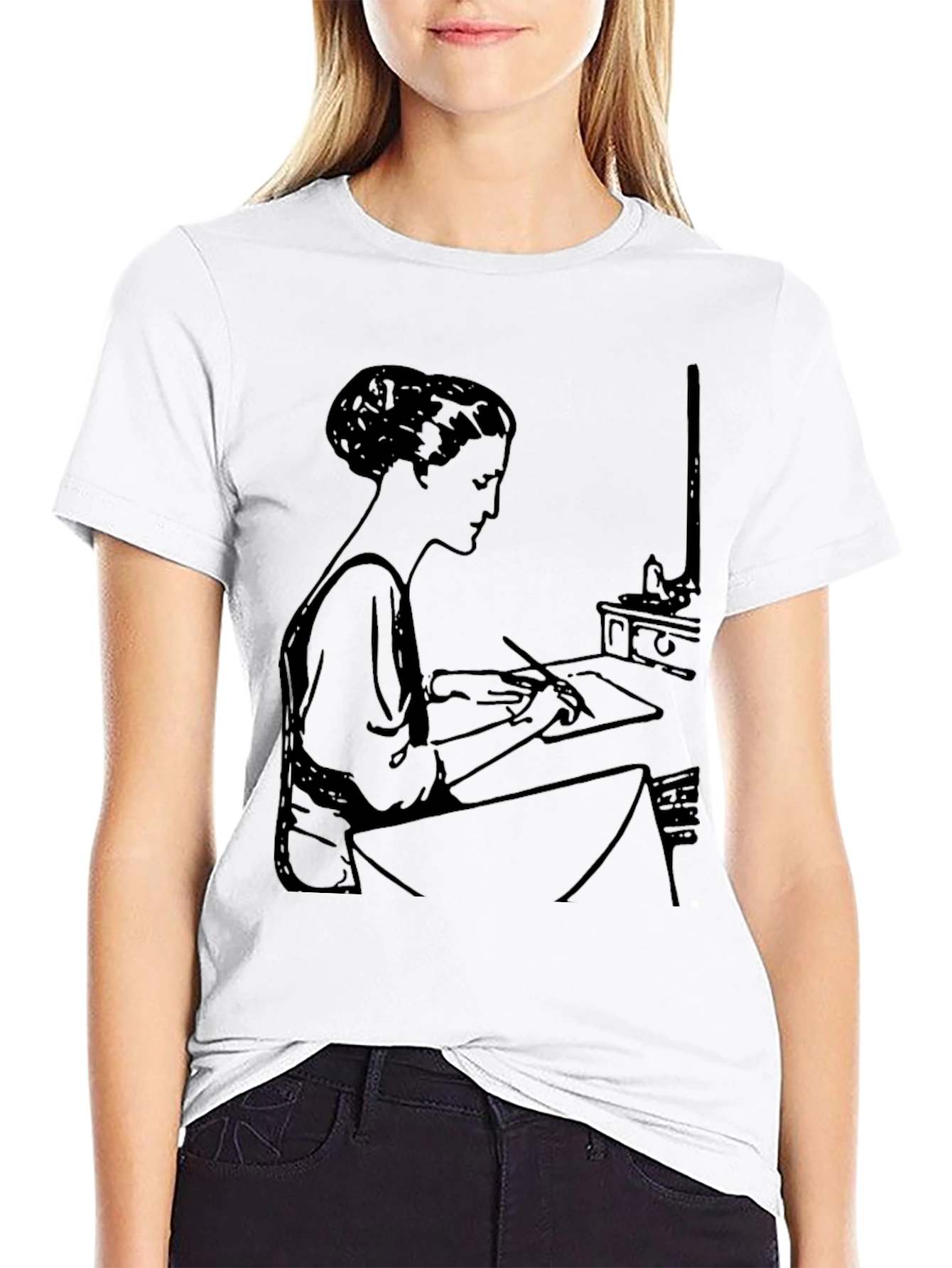 Black Woman Writing Black T-Shirt view 9