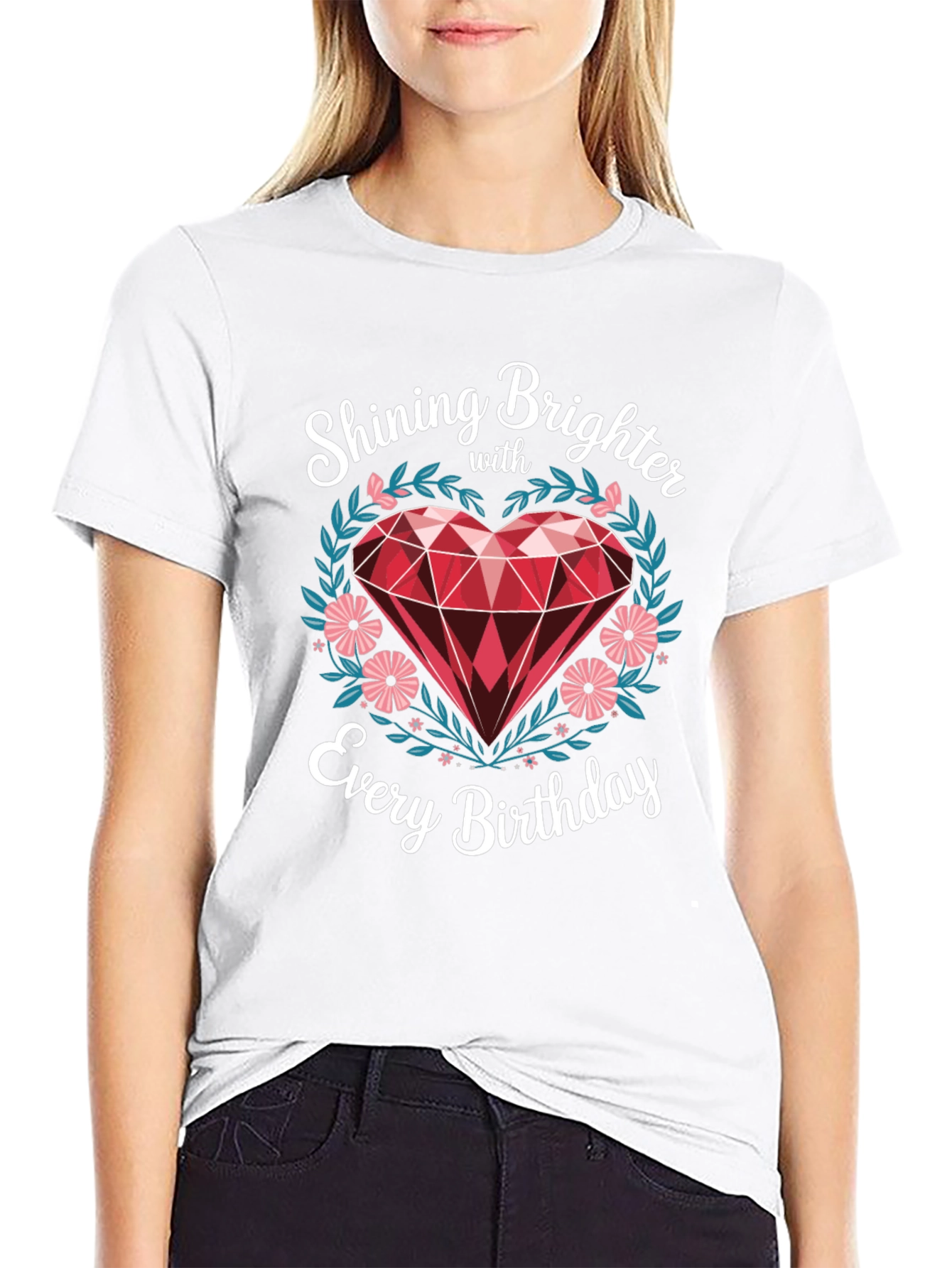 Black Shining Brighter Birthday T-Shirt - Heart Gem Design view 9