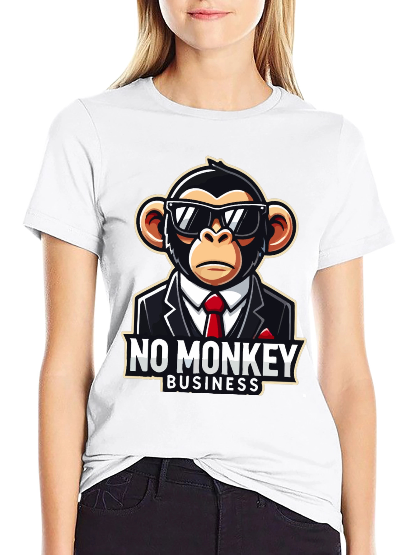 Black No Monkey Business Graphic T-Shirt view 9