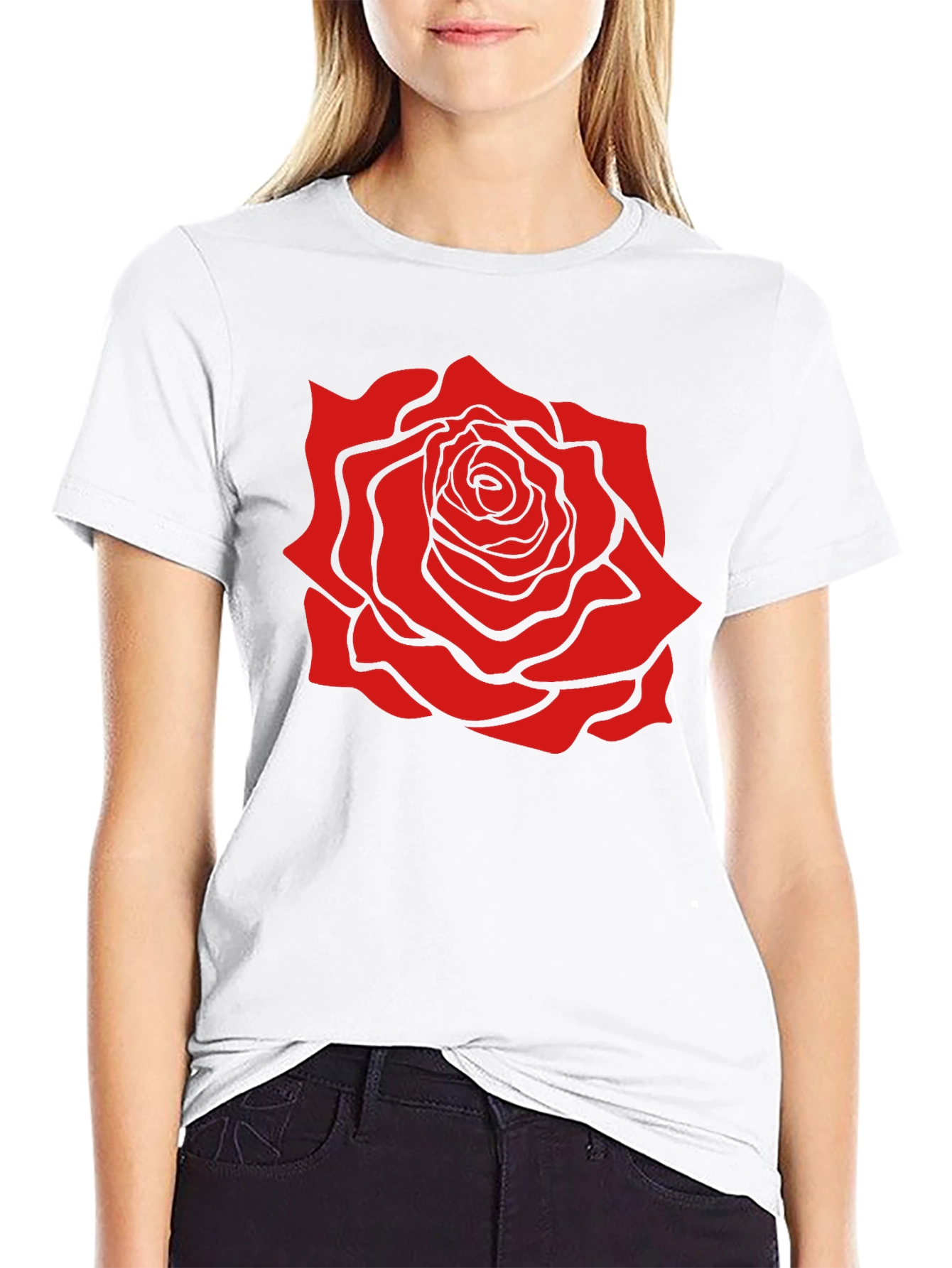 Black Black T-Shirt with Bold Red Rose Graphic view 9