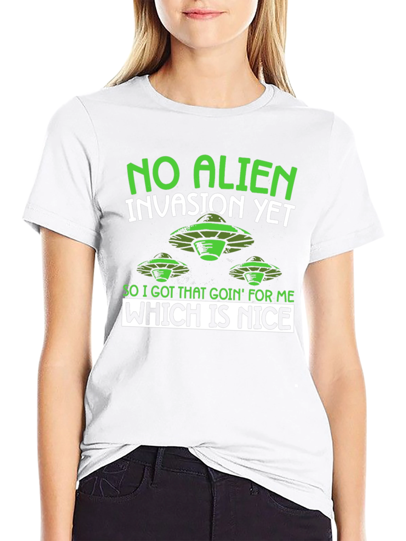 Black No Alien Invasion Humor Graphic T-Shirt view 9