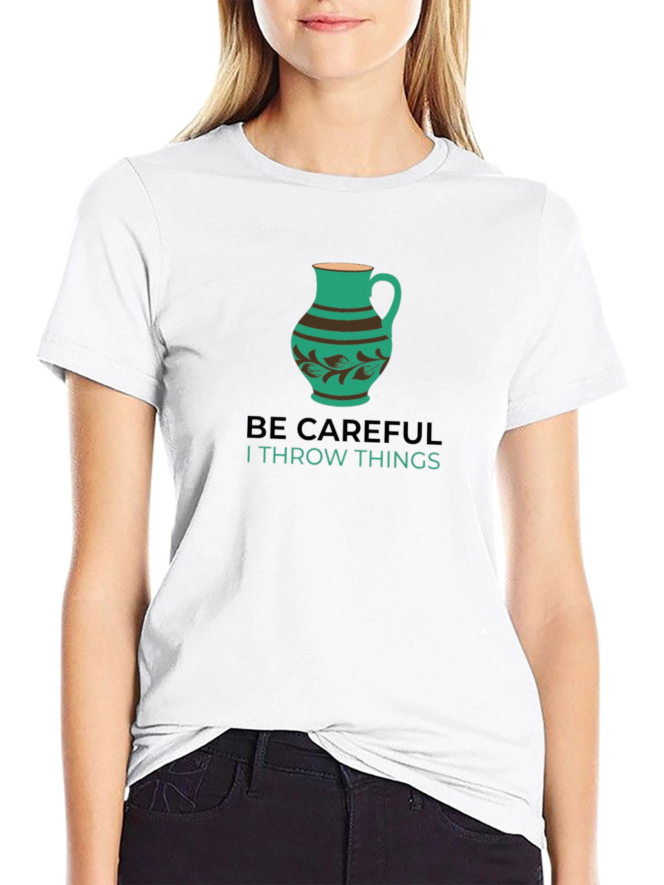 Black Be Careful Throwing Things T-Shirt view 9