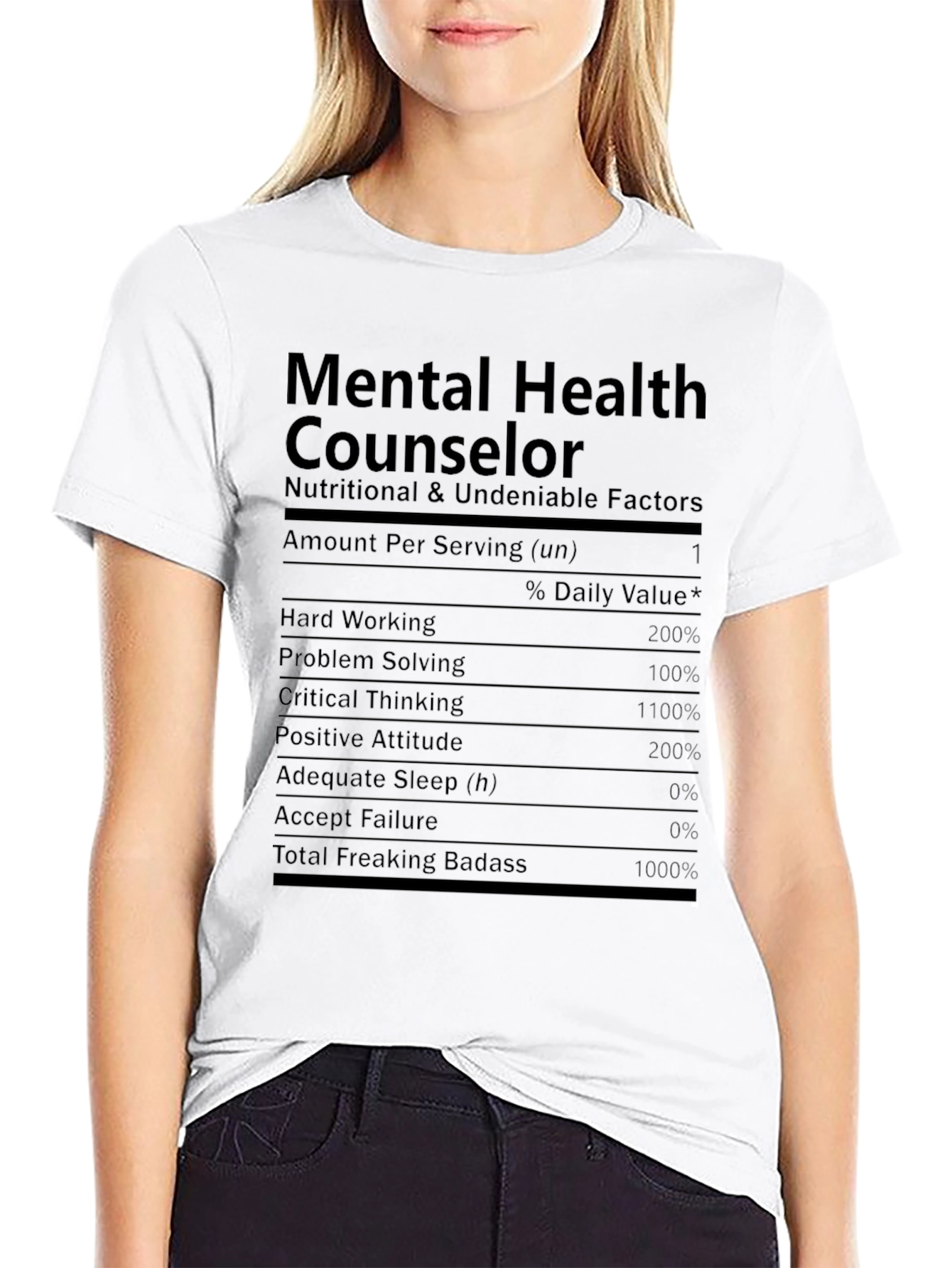Black Mental Health Counselor T-Shirt - Nutritional Facts Funny Tee view 9