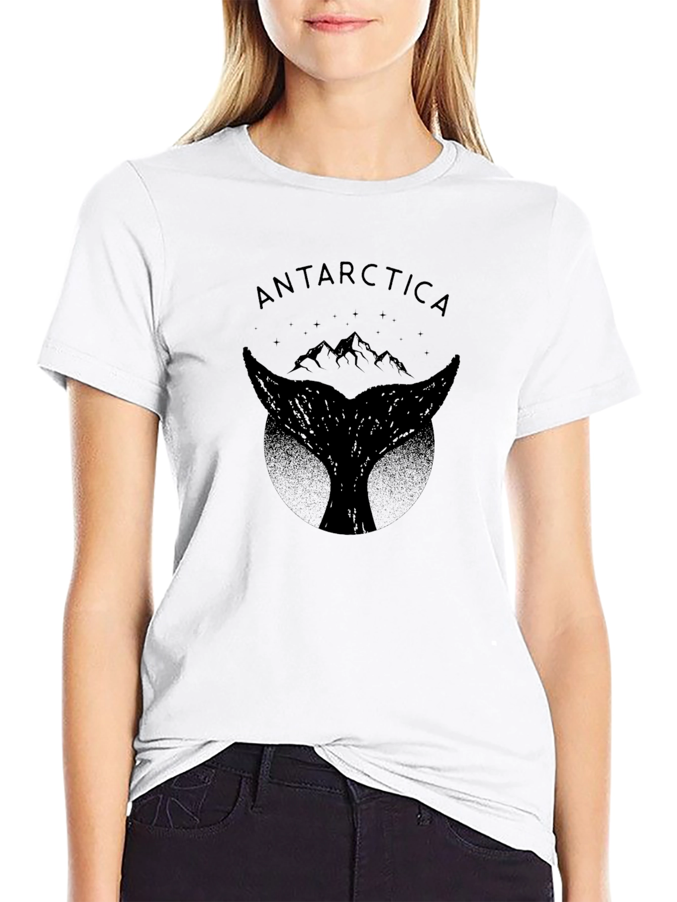 Black Antarctica Whale Tail Graphic T-Shirt - Black view 9