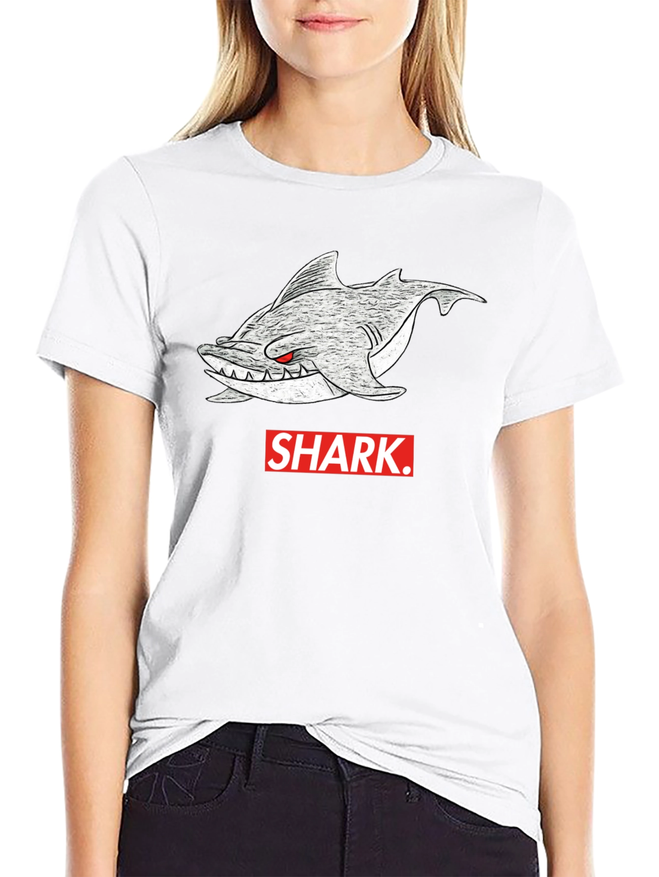 Black Shark Graphic Tee - Men's Black Cotton T-Shirt view 9