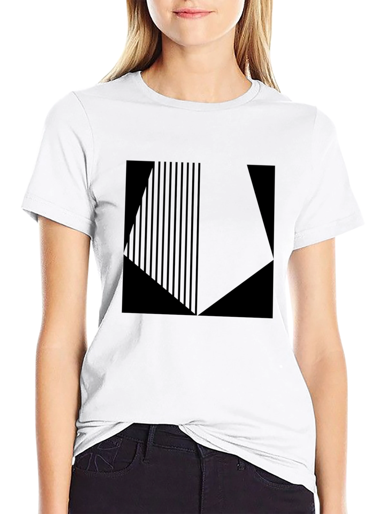 Black Geometric Graphic Print Black T-Shirt view 9