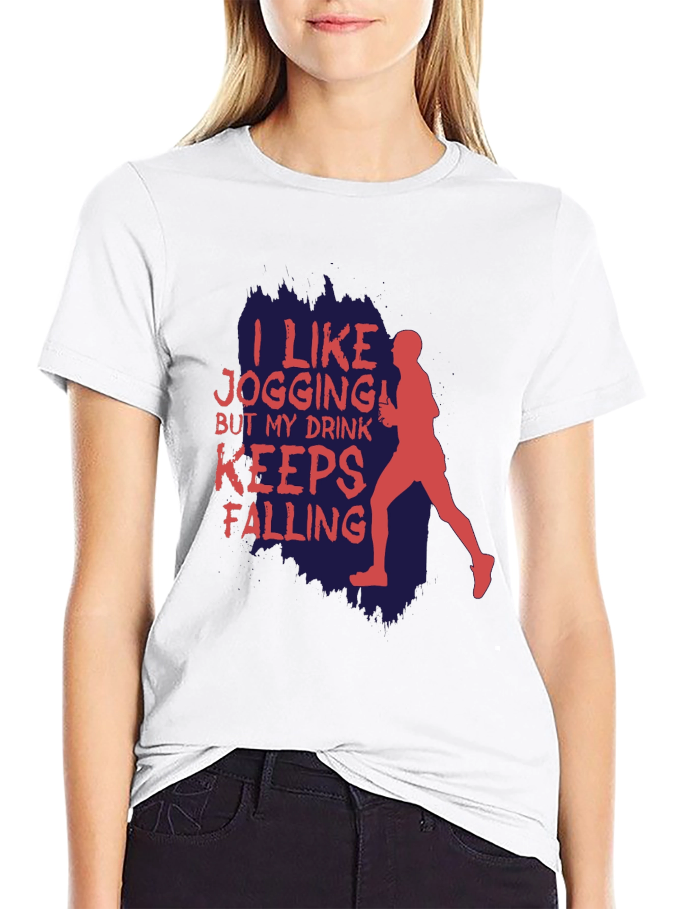 Black Funny Jogging T-Shirt: I Like Jogging, My Drink Keeps Falling view 9