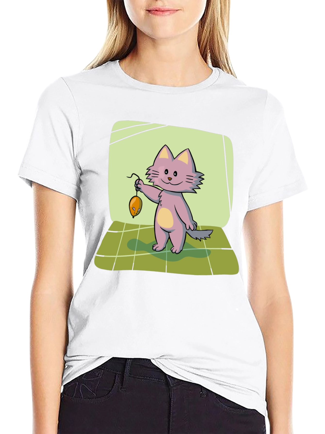 Black Cute Cat & Mouse Graphic T-Shirt view 9