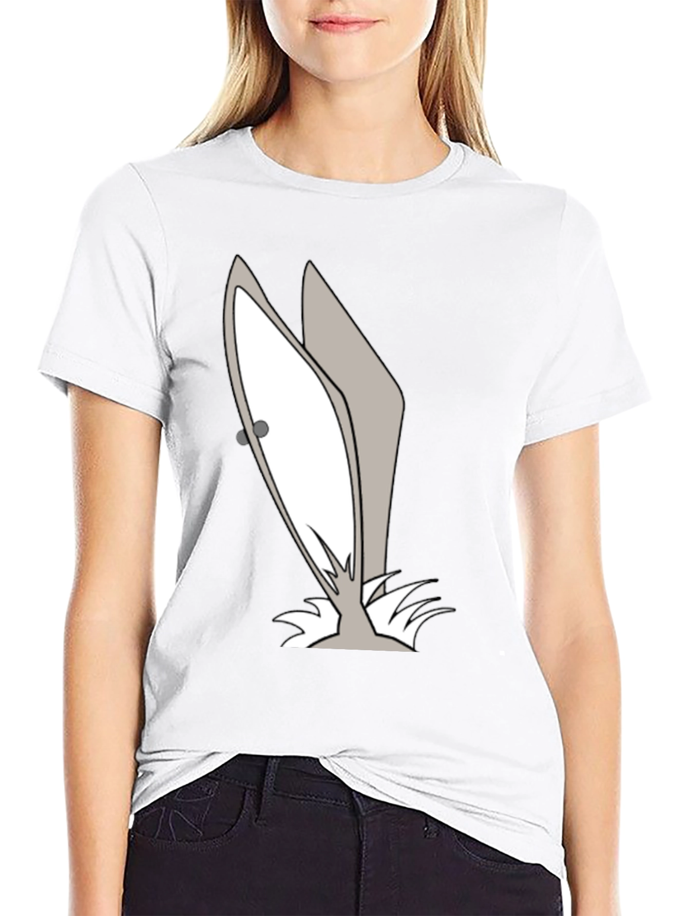 Black Funny Cartoon Bunny Ears Graphic Tee view 9