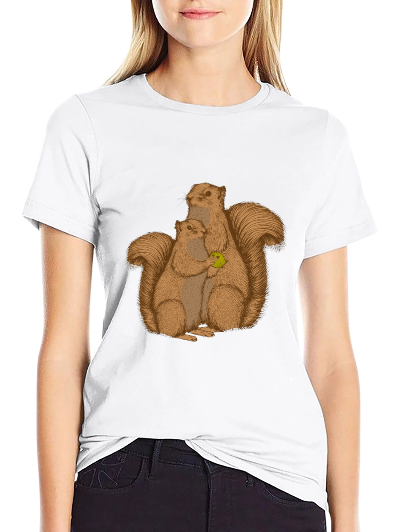 Black Squirrel Family Graphic Tee - Black Cotton Blend view 9