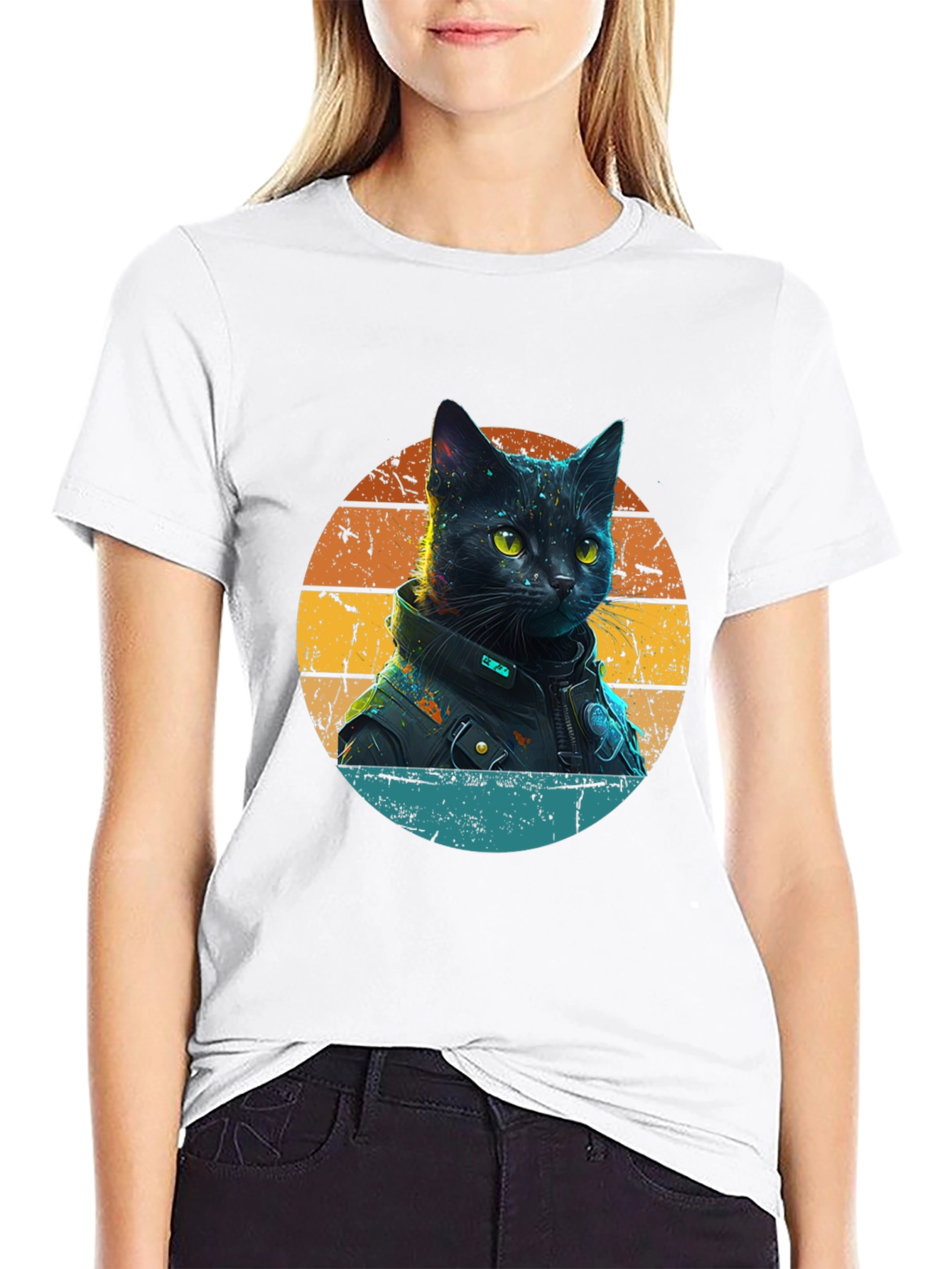 Black Cool Cat in Jacket T-Shirt view 9