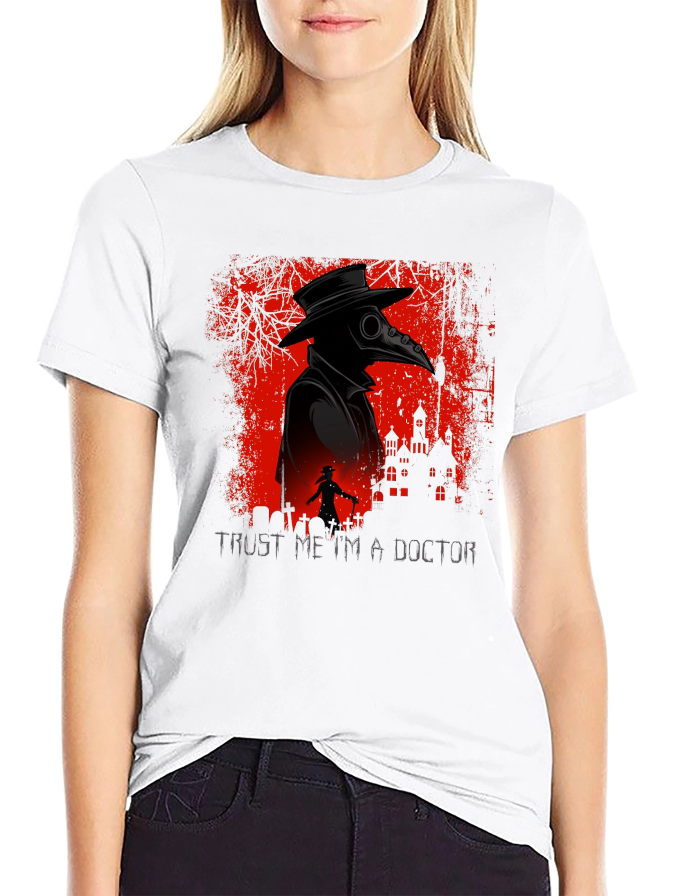 Black Plague Doctor Graphic Tee - Trust Me I'm a Doctor T-Shirt view 9