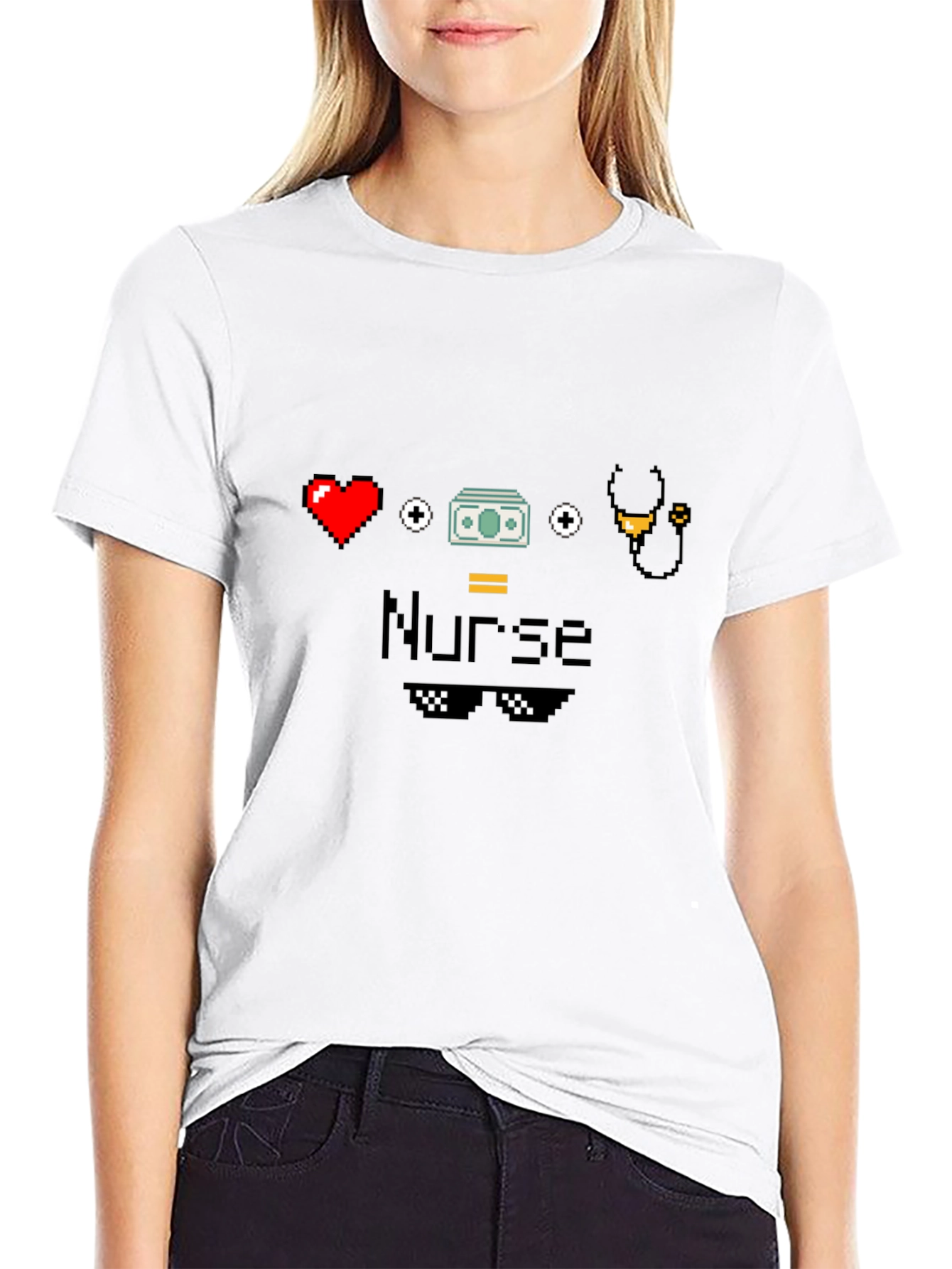 Black Nurse Pixel Art Black T-Shirt - Cool Nurse Tee view 9
