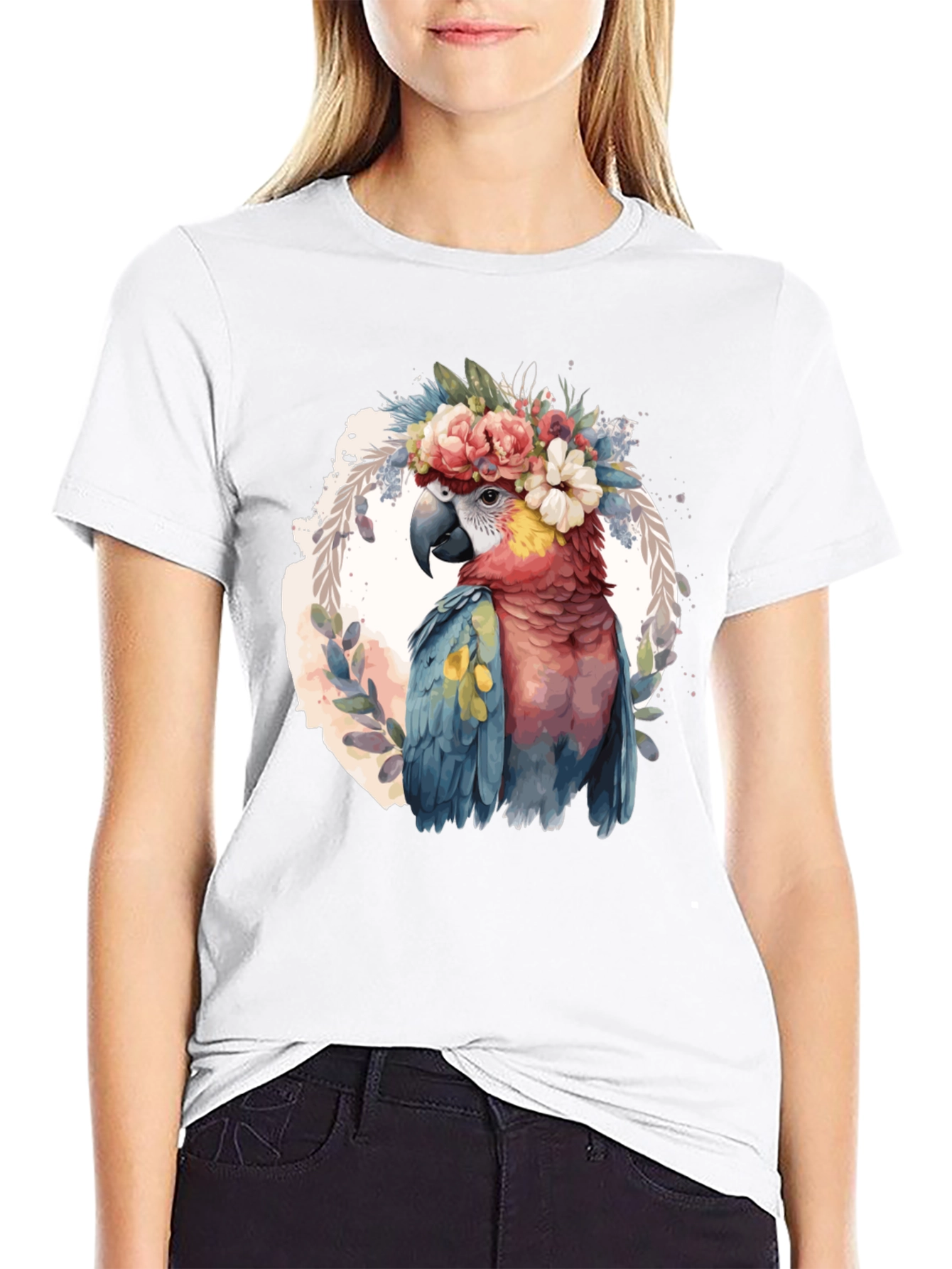 Black Parrot Floral Crown T-Shirt - Men's Black Tee view 9