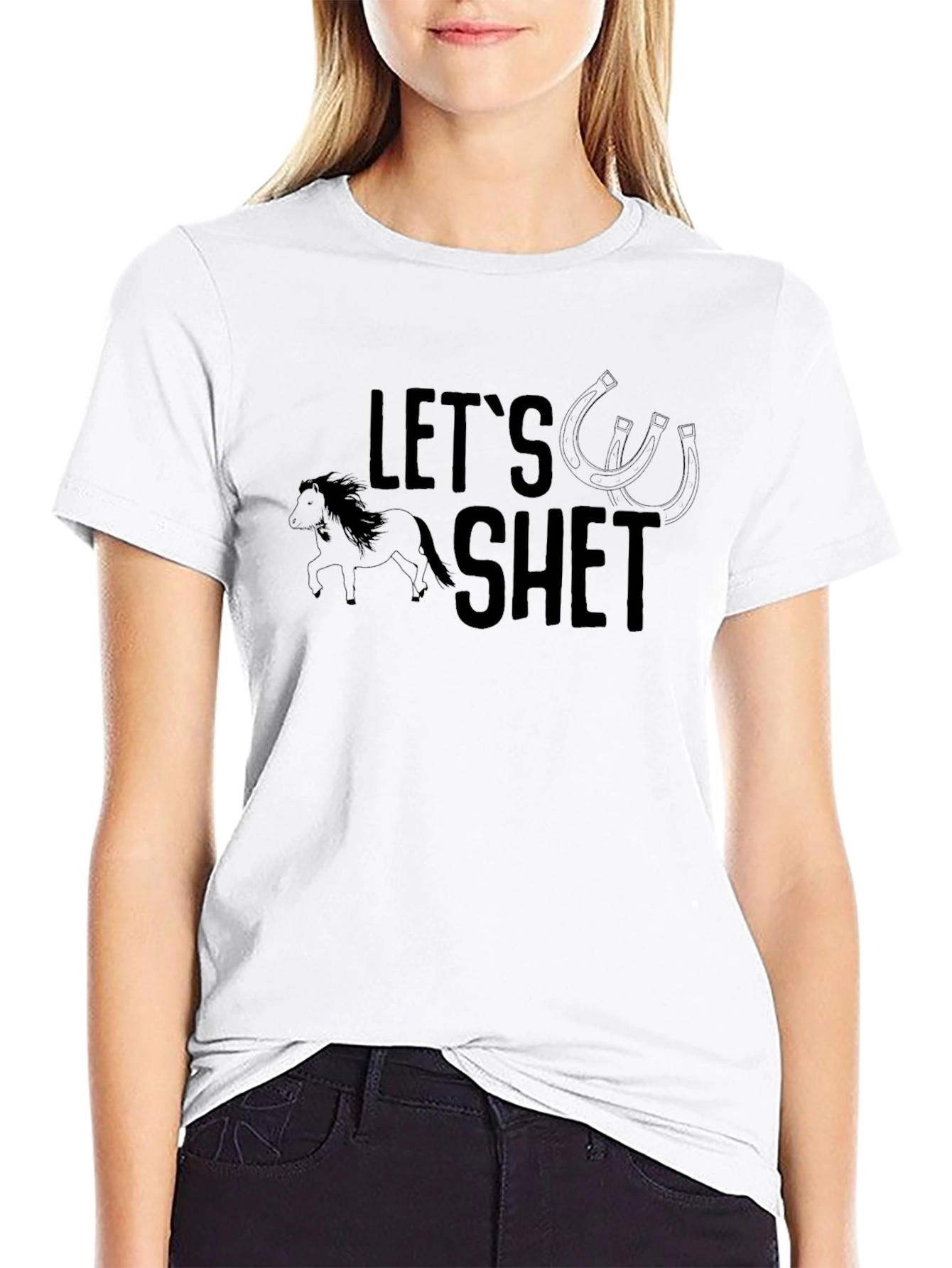 Black Let's SHET T-Shirt - Black Cotton Tee for Horse Lovers view 9