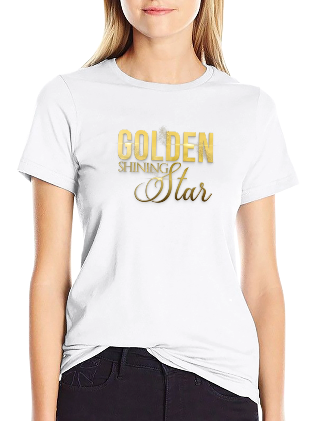 Black Golden Shining Star Graphic T-Shirt view 9