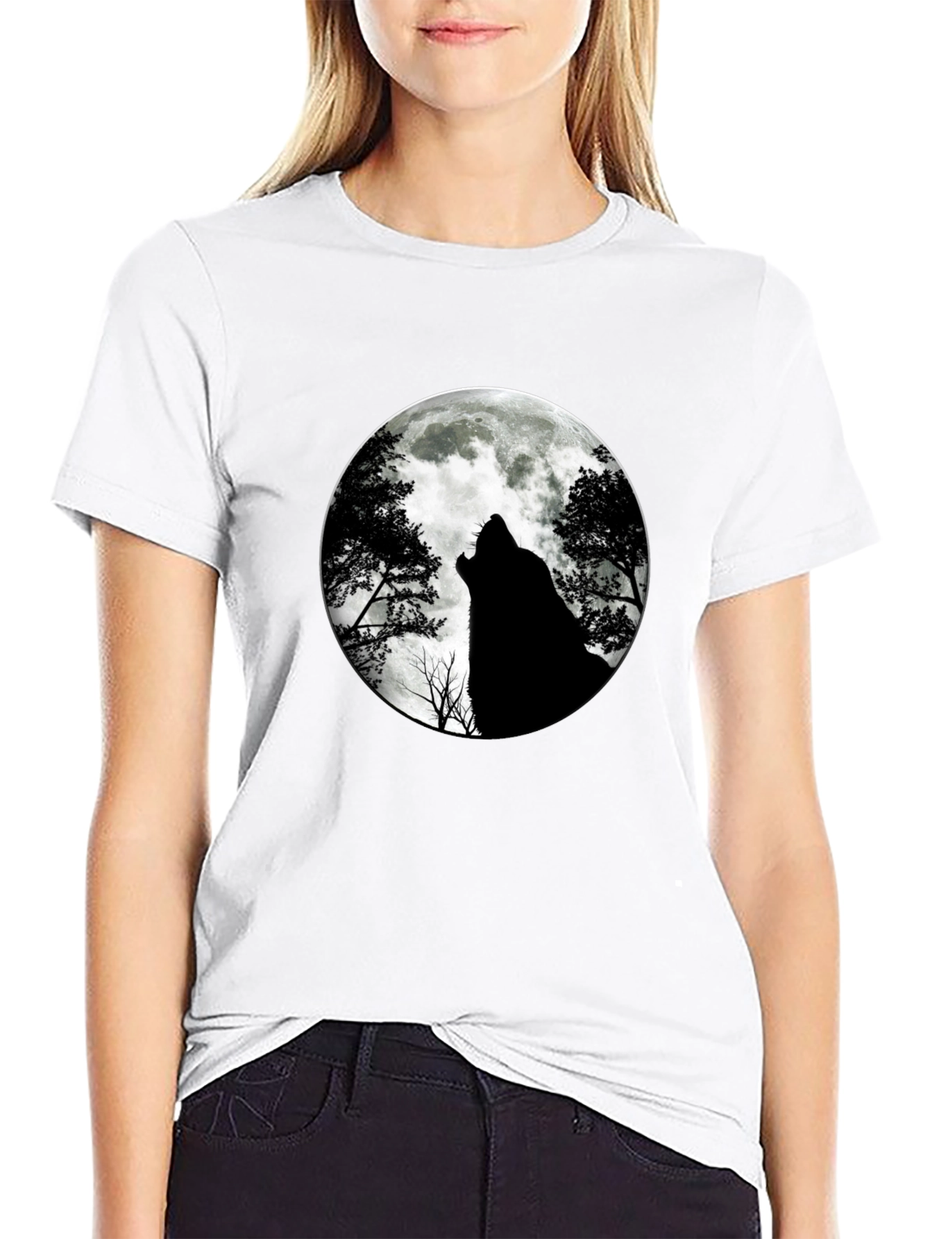 Black Wolf Moon Graphic Tee - Black Cotton T-Shirt view 9