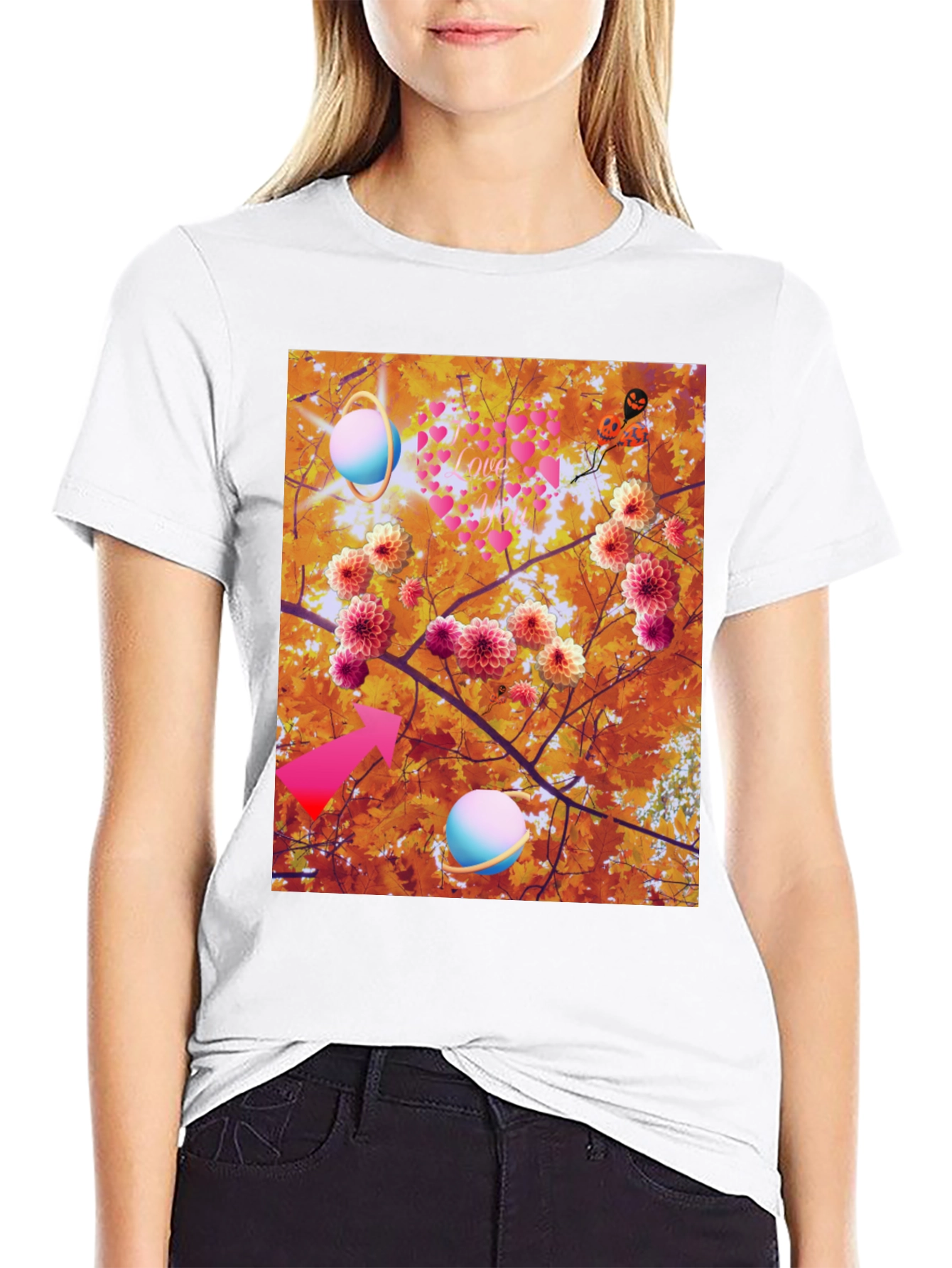 Black Artistic Graphic Tee: Floral Galaxy Love view 9