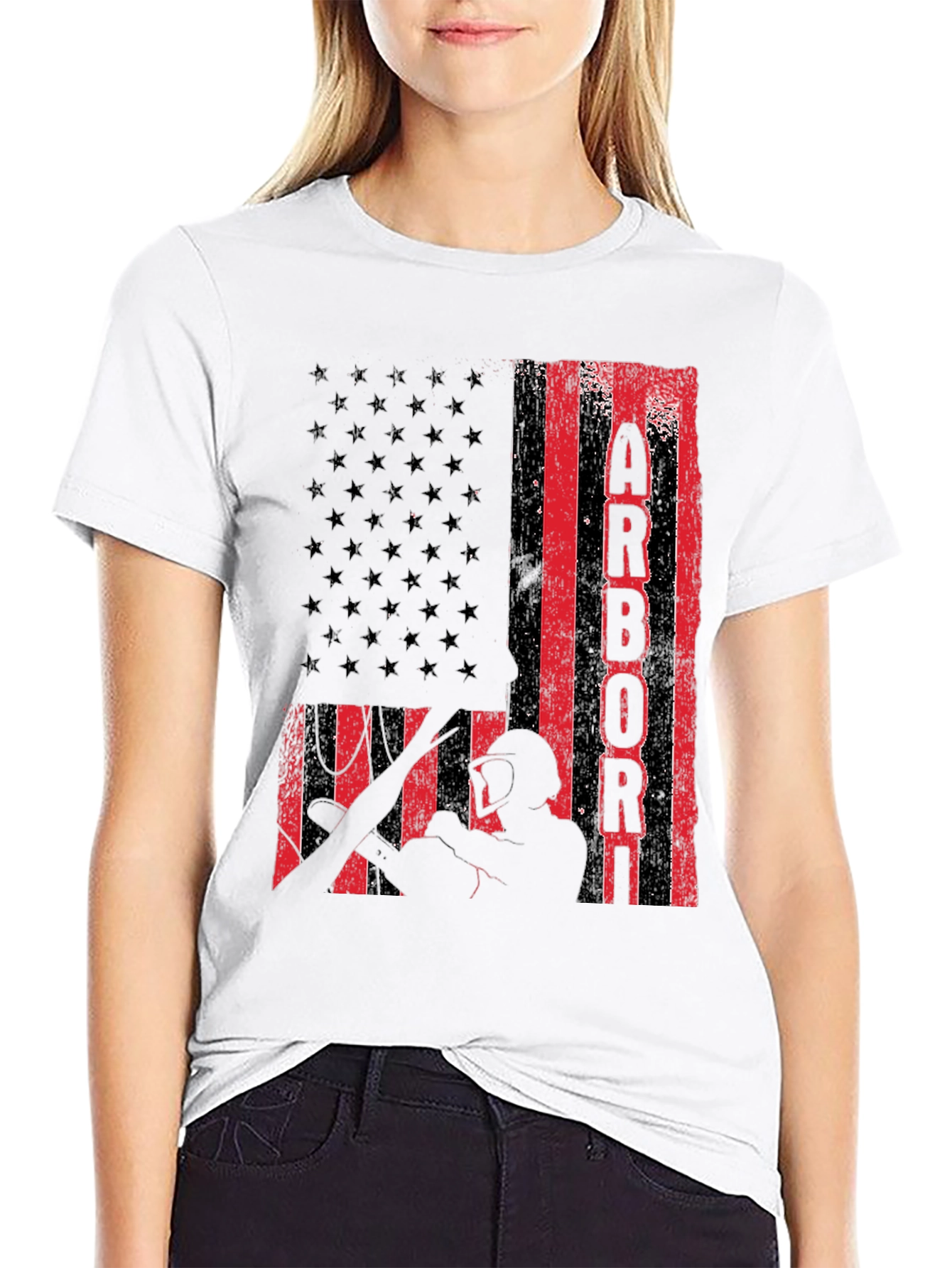 Black American Arborist Flag T-Shirt view 9