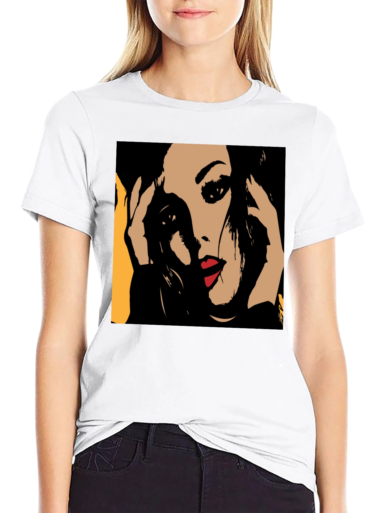 Black Pop Art Woman Graphic Black T-Shirt view 9