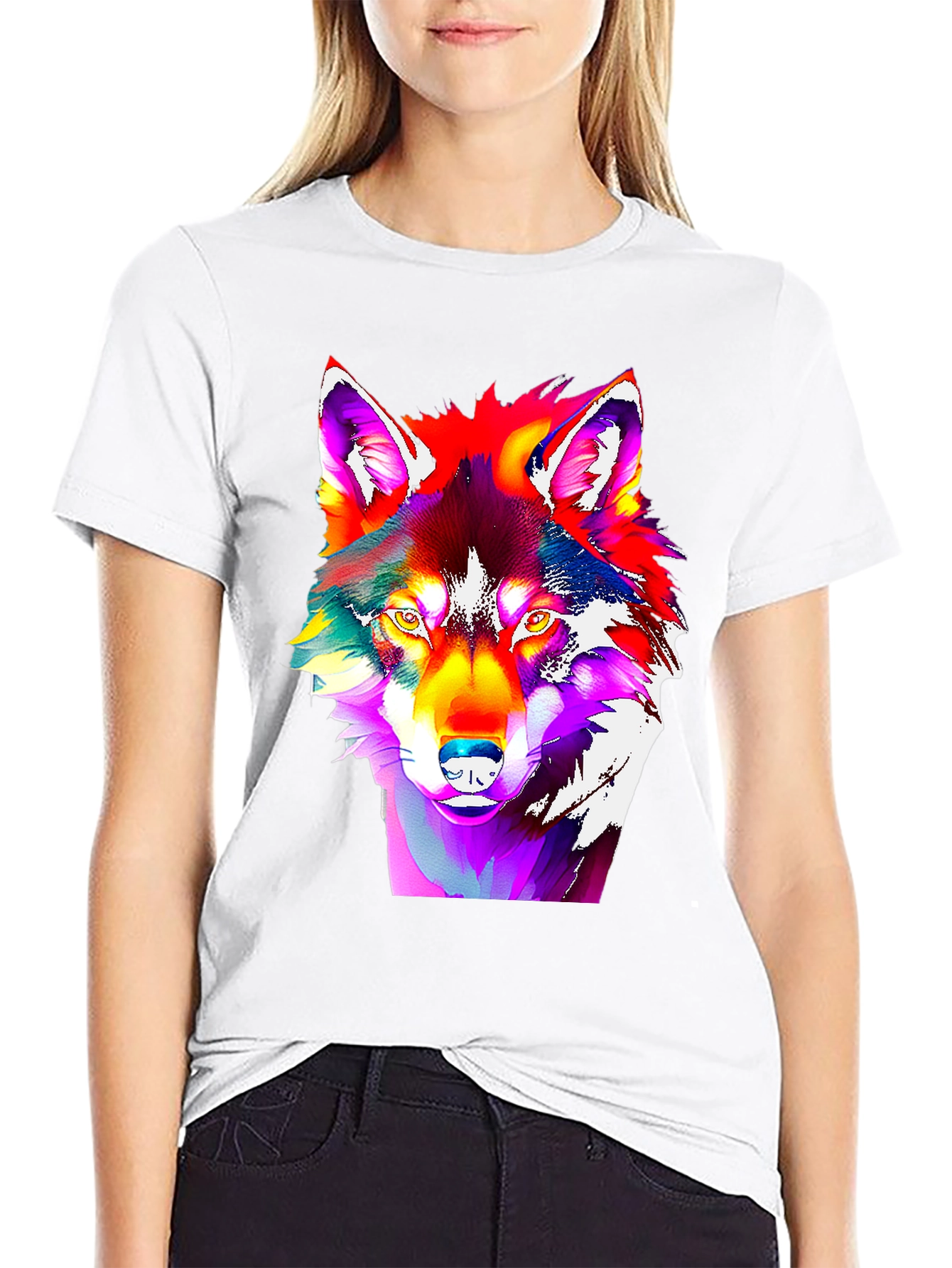Black Vivid Wolf Graphic Tee - Bold Art Print view 9